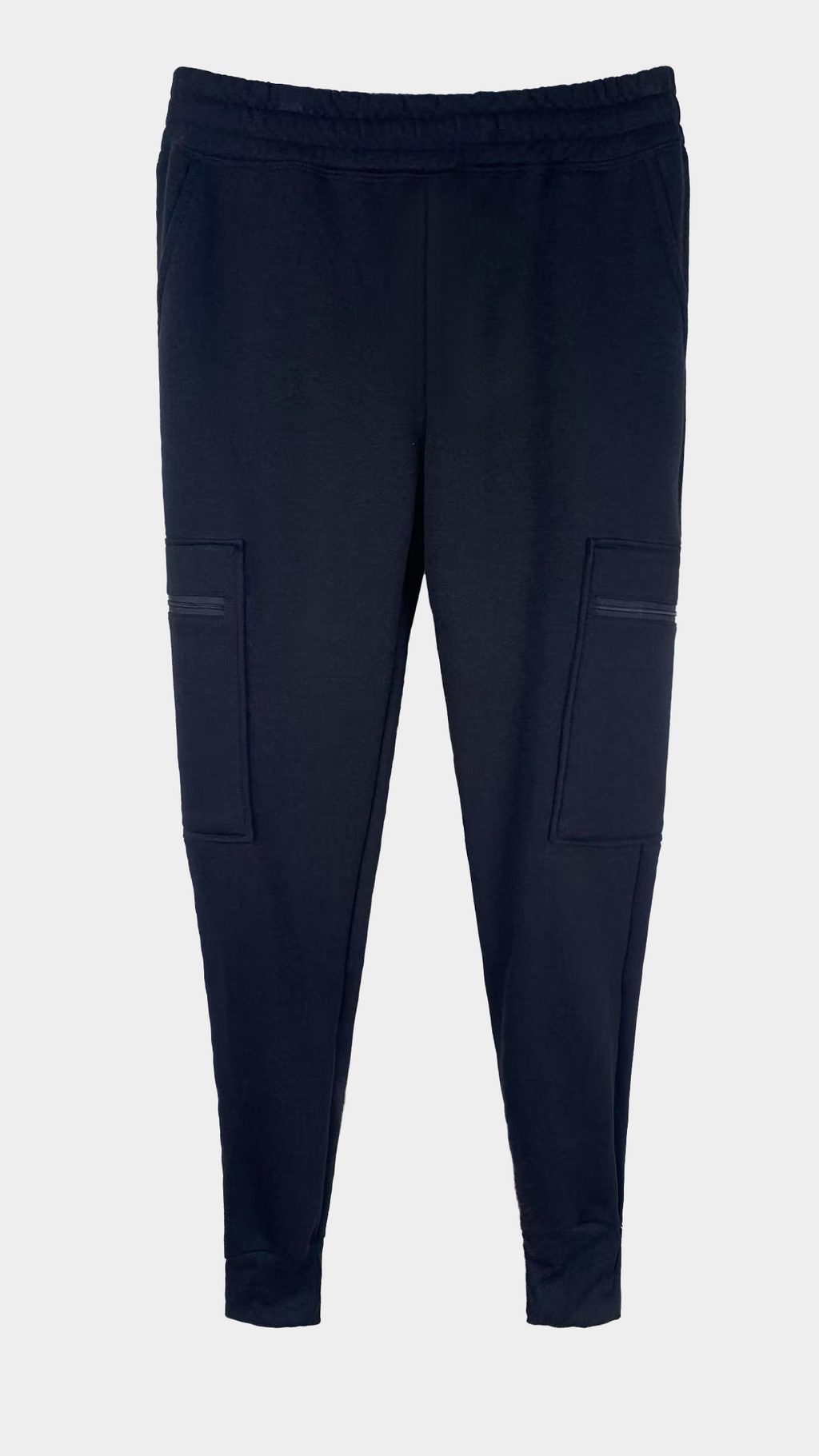 Men’s Black Polyester Cargo Joggers - Elastic - Waist with Zipper Pockets, Casual Athletic Sweatpants
