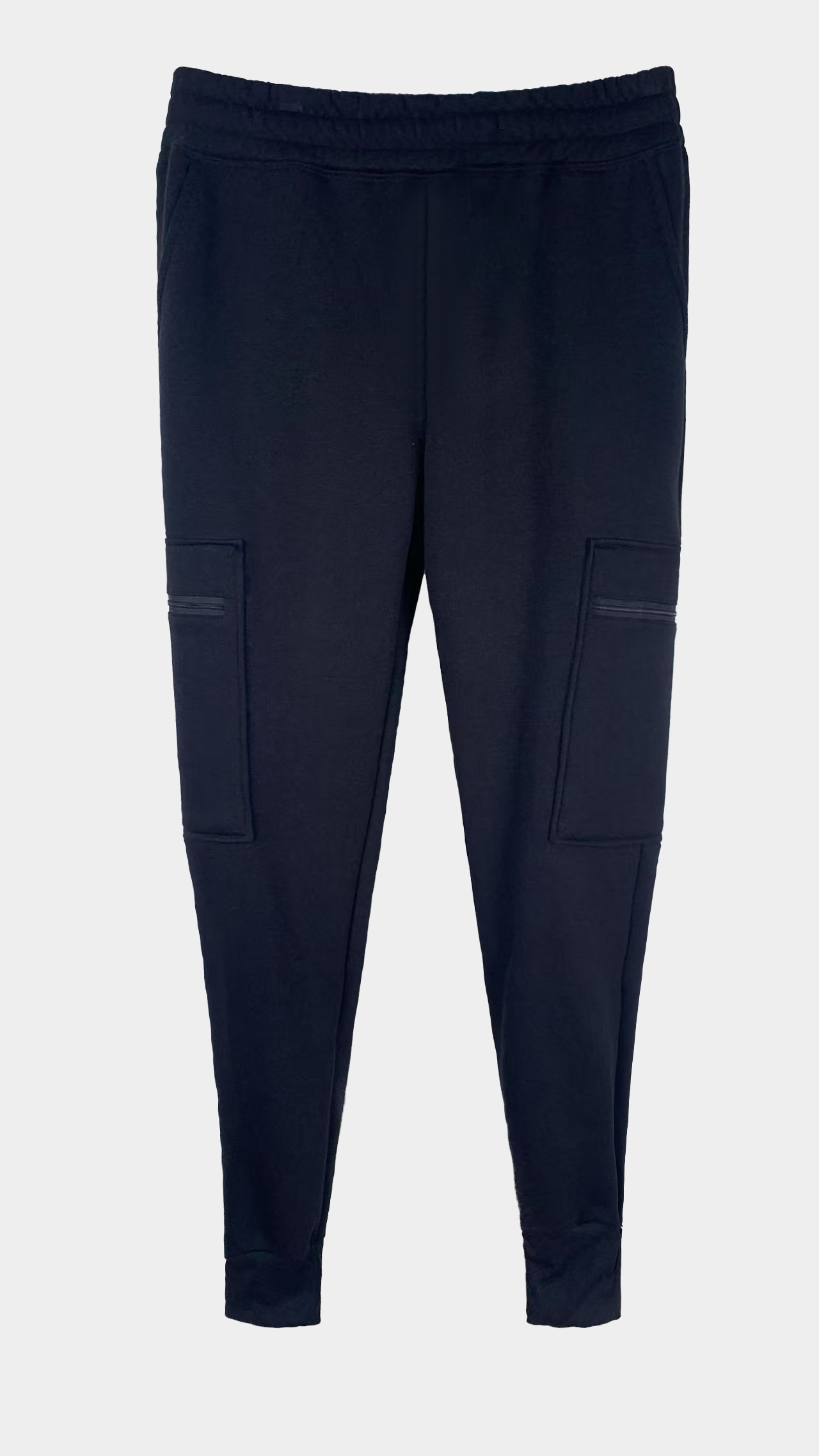 Men’s Black Polyester Cargo Joggers - Elastic - Waist with Zipper Pockets, Casual Athletic Sweatpants