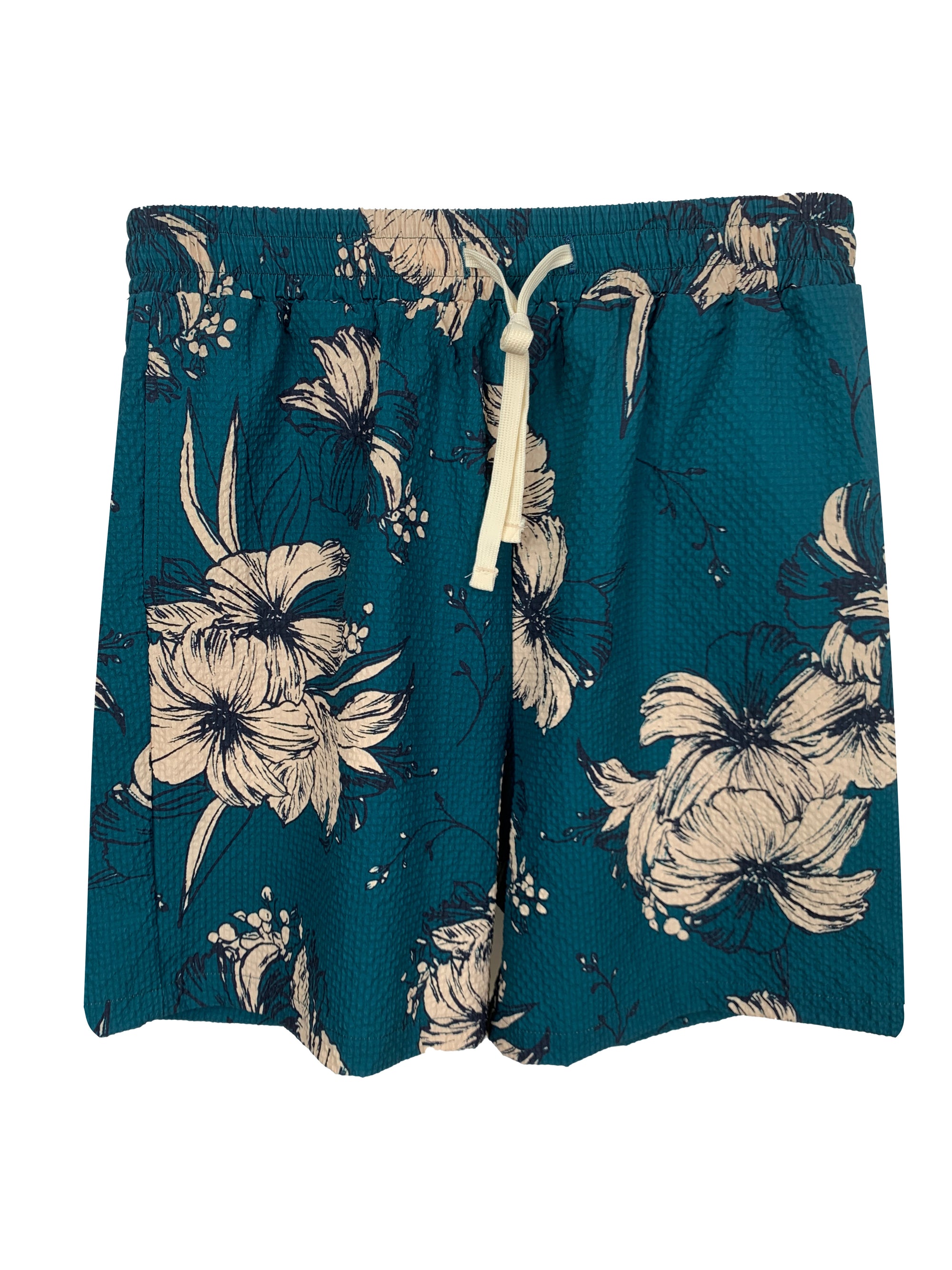 Men's 100% Nylon Floral Print Shorts - Elastic Waist Relaxed-Fit Casual Beach Shorts