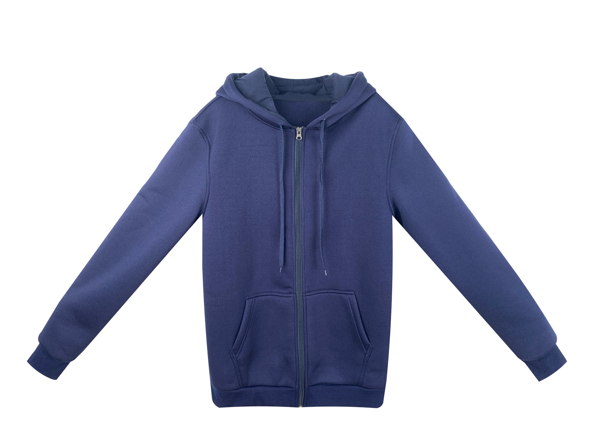 Men's Navy Blue Full - Zip Polyester Hoodie - Classic Casual Long - Sleeve Jacket