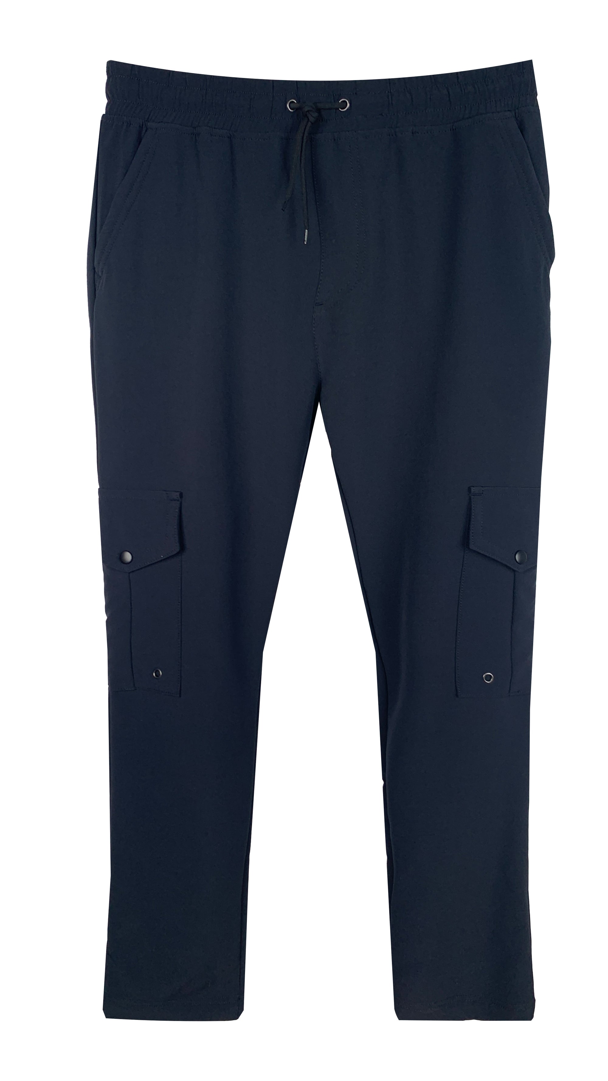 Men’s Elastic - Waist Cargo Pants with Drawstring - 92% Polyester 8% Spandex, Navy Blue Casual Multi - Pocket Trousers