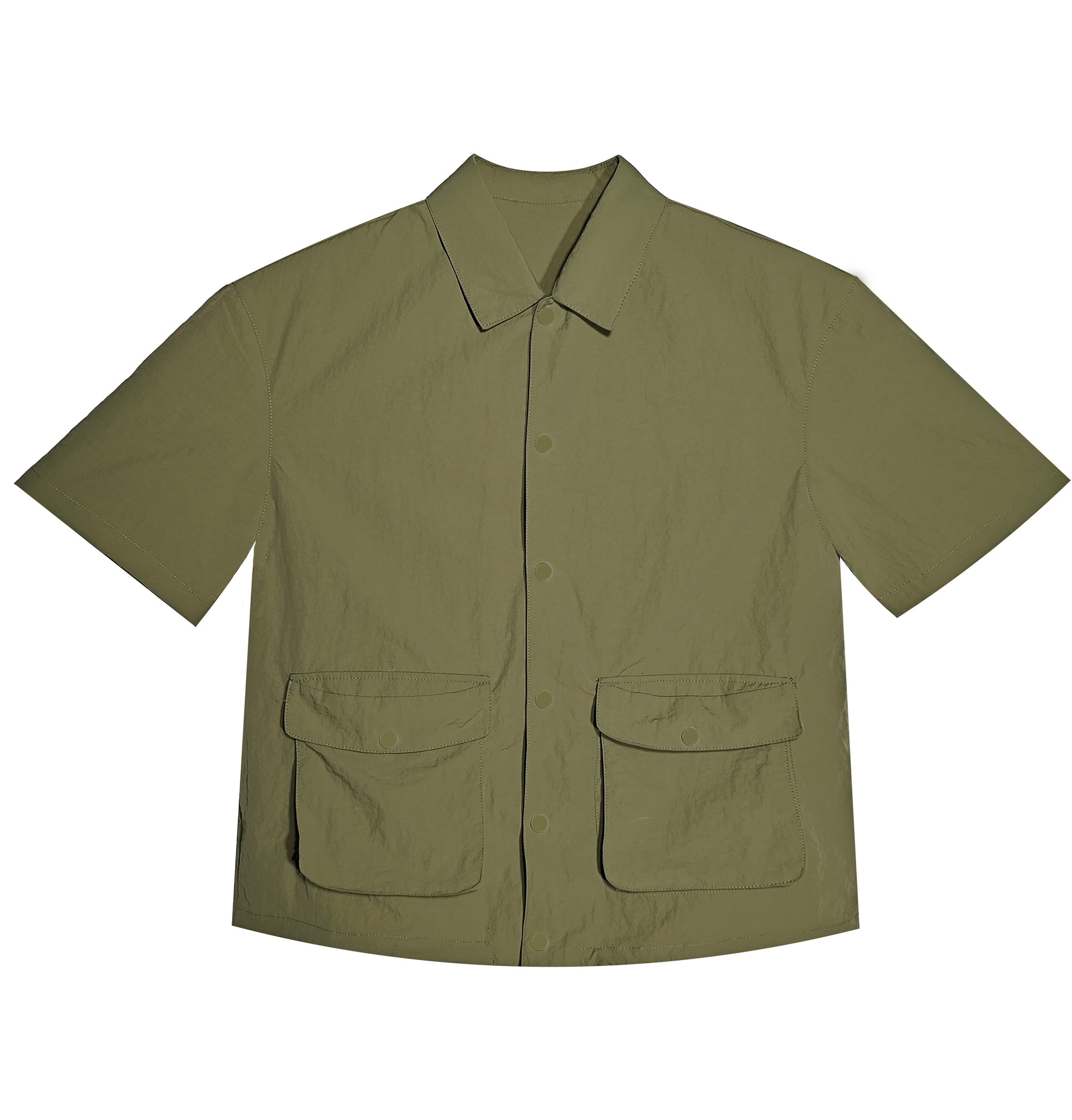 Men's Relaxed Fit 100% Nylon Short Sleeve Shirt - Collared Casual Top with Dual Patch Pockets