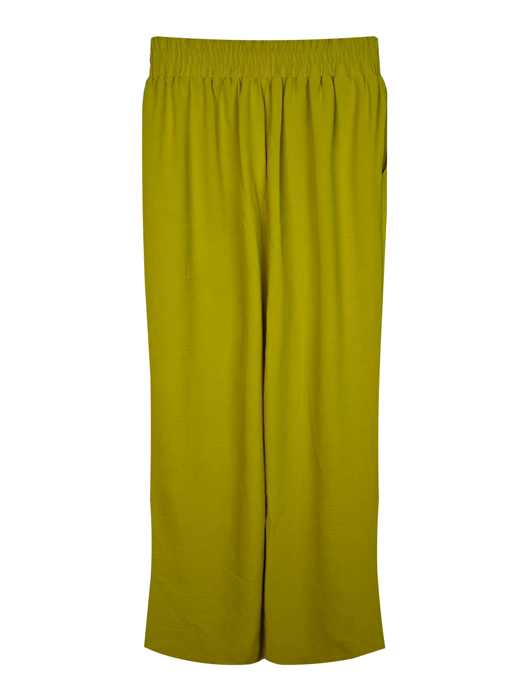 Women's High-Waisted Wide-Leg Pants - 100% Polyester Elastic Waist Trousers with Decorative Belt Buckle