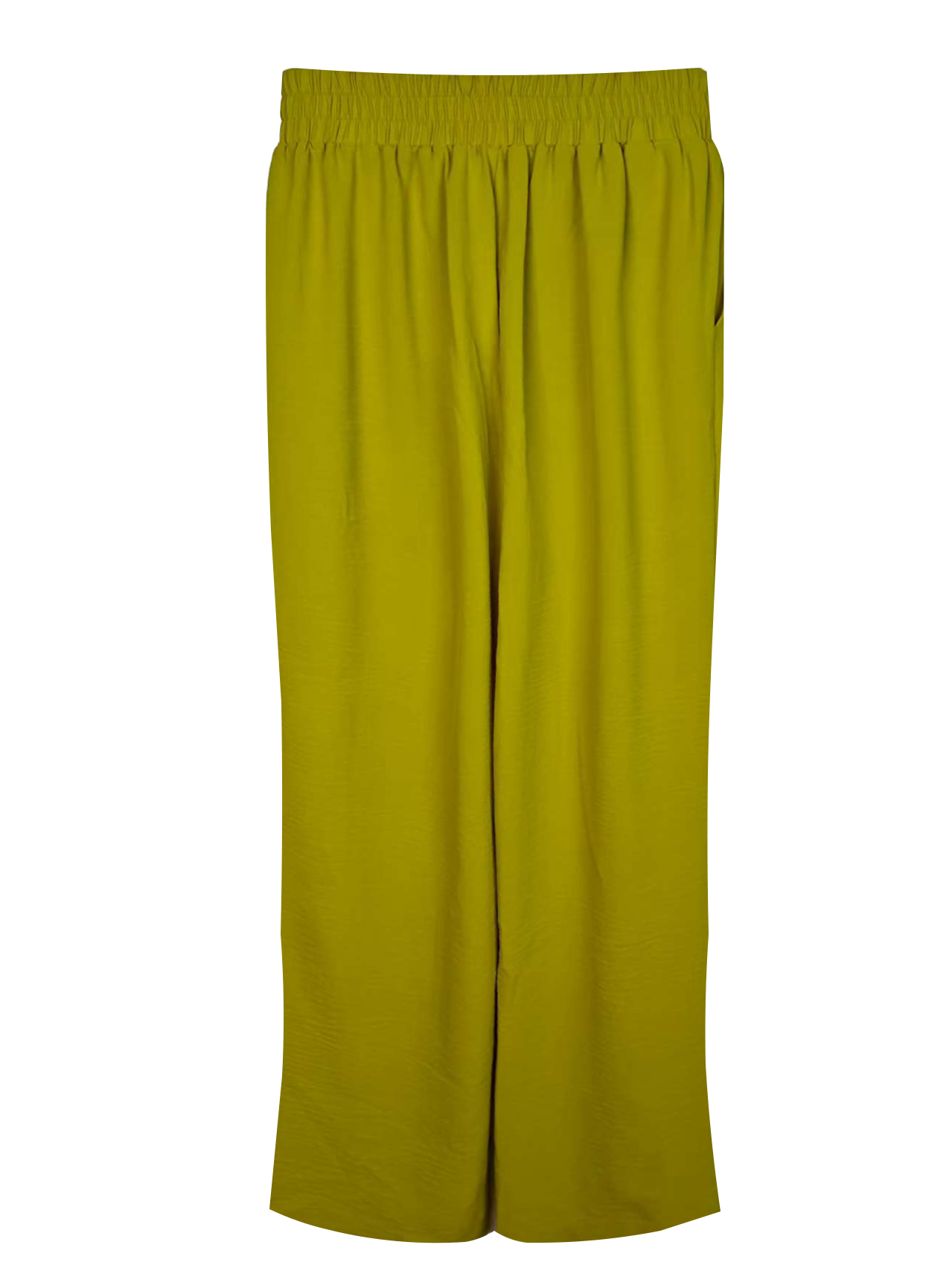 Women's High-Waisted Wide-Leg Pants - 100% Polyester Elastic Waist Trousers with Decorative Belt Buckle