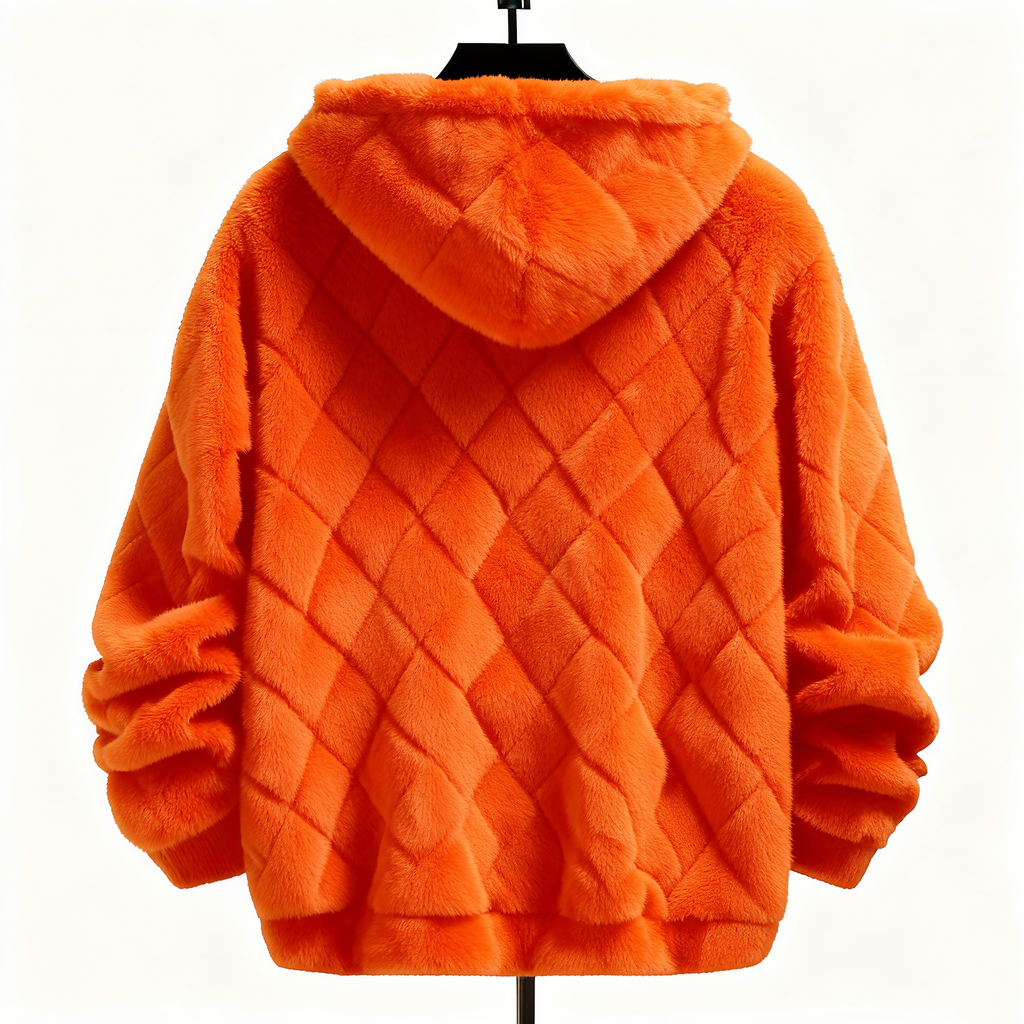 100% Polyester Orange Fuzzy Quilted Hoodie: Vibrant Style & Cloud-Like Comfort