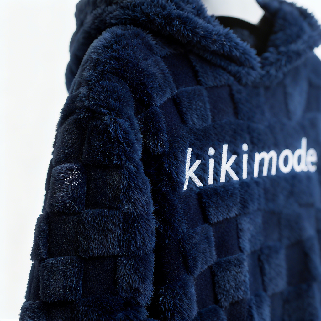 100% Polyester Navy Fuzzy Checkered Hoodie: Luxe Comfort & Statement-Making Style