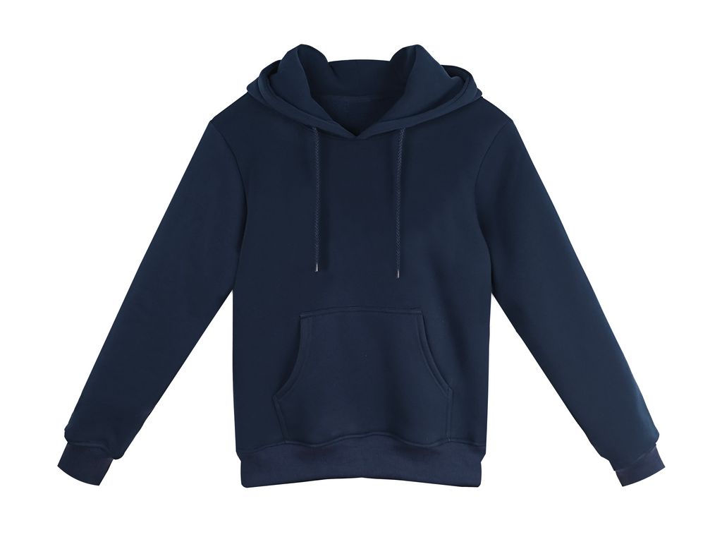 Men's Navy Blue Polyester Hoodie - Classic Pullover with Kangaroo Pocket