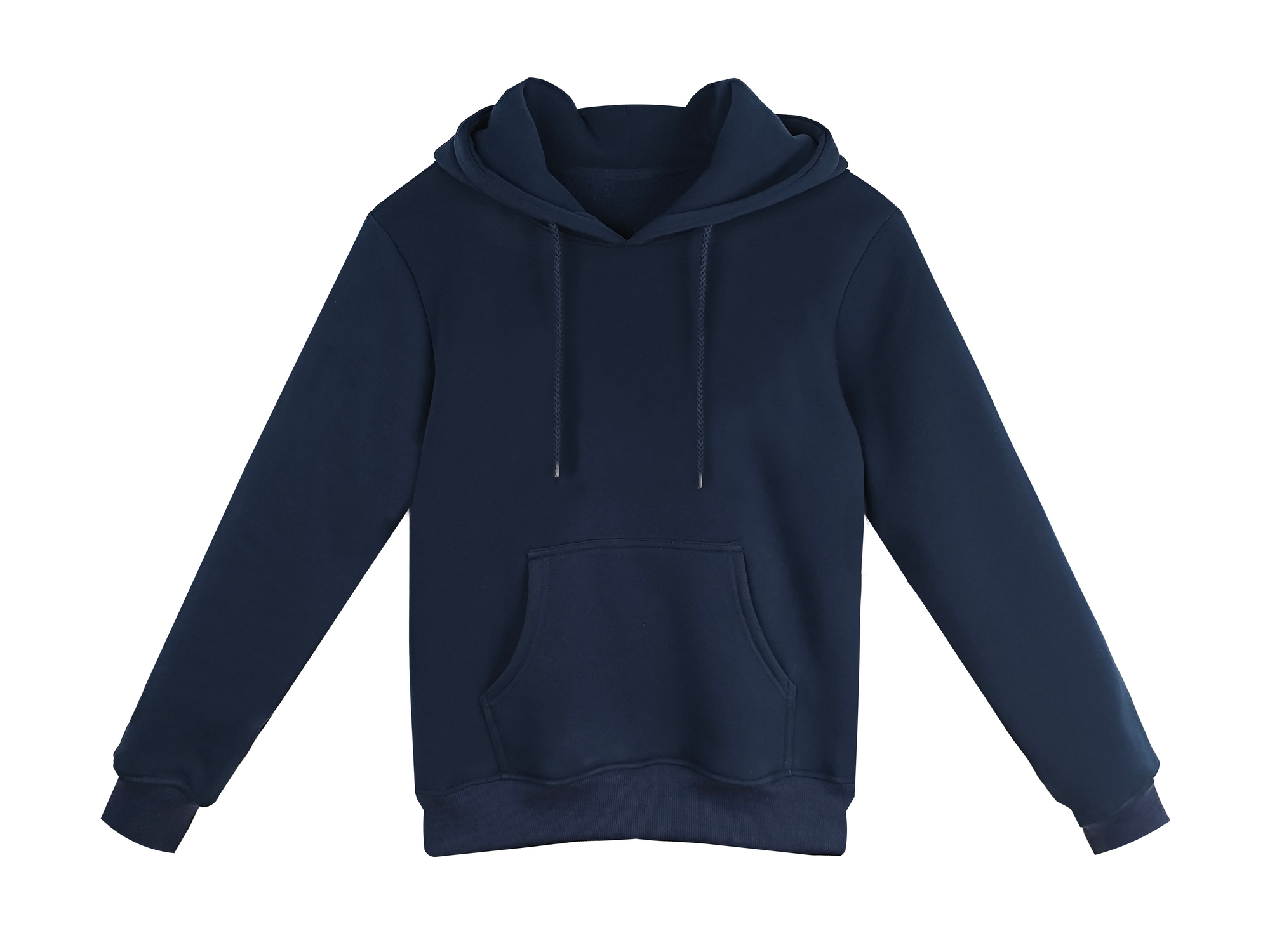 Men's Navy Blue Polyester Hoodie - Classic Pullover with Kangaroo Pocket