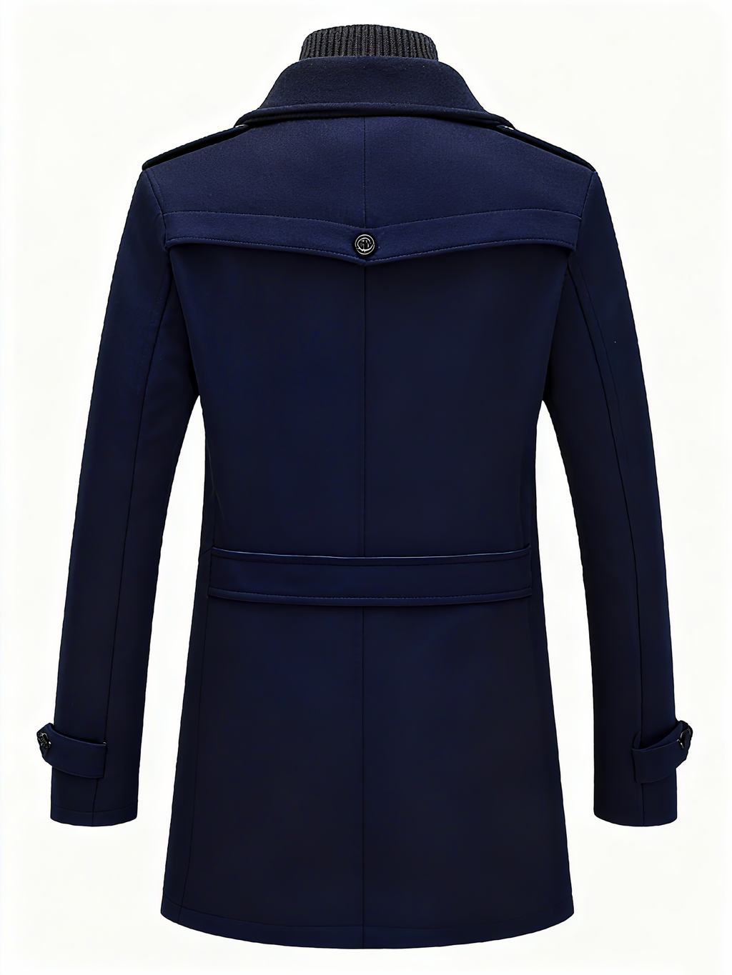 Men's Navy Wool-Blend Trench Coat with Detachable Knit Inner - Classic Double-Layered Overcoat for Winter Elegance & Warmth