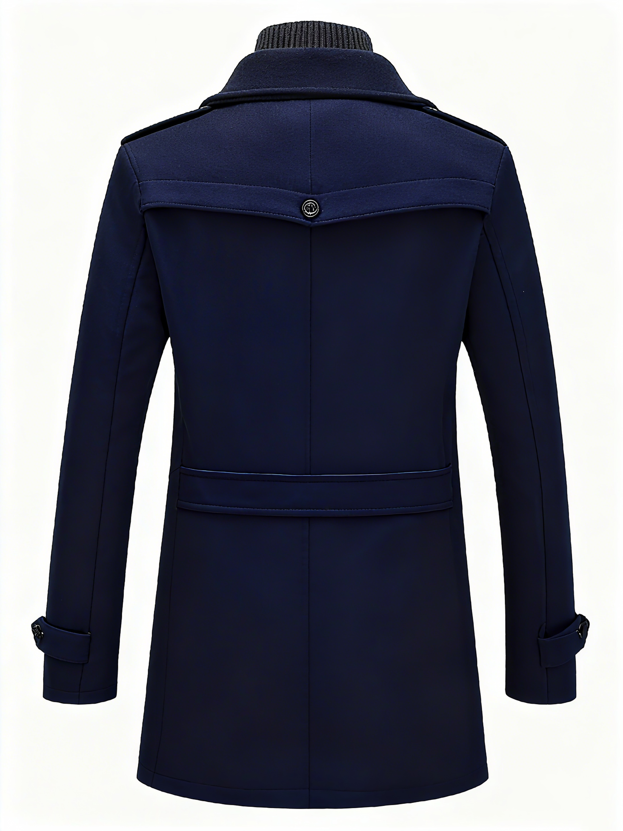 Men's Navy Wool-Blend Trench Coat with Detachable Knit Inner - Classic Double-Layered Overcoat for Winter Elegance & Warmth