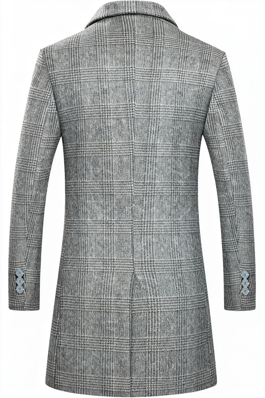 Men's Gray Plaid Wool-Blend Trench Coat with Quilted Liner - Classic Tailored Overcoat for Winter Sophistication & Warmth