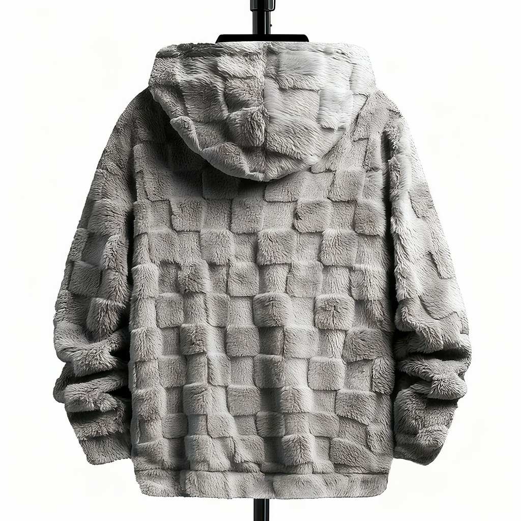 100% Polyester Fuzzy Checkered Hoodie: Ultra-Soft Comfort & Stylish Texture