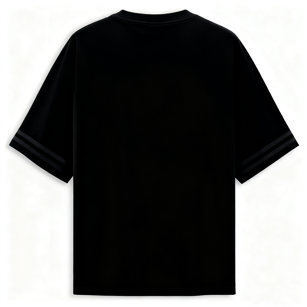 Men's Black Tech-Inspired Graphic T-Shirt with Striped Cuffs - Urban Streetwear Tee for Casual & Trendy Looks
