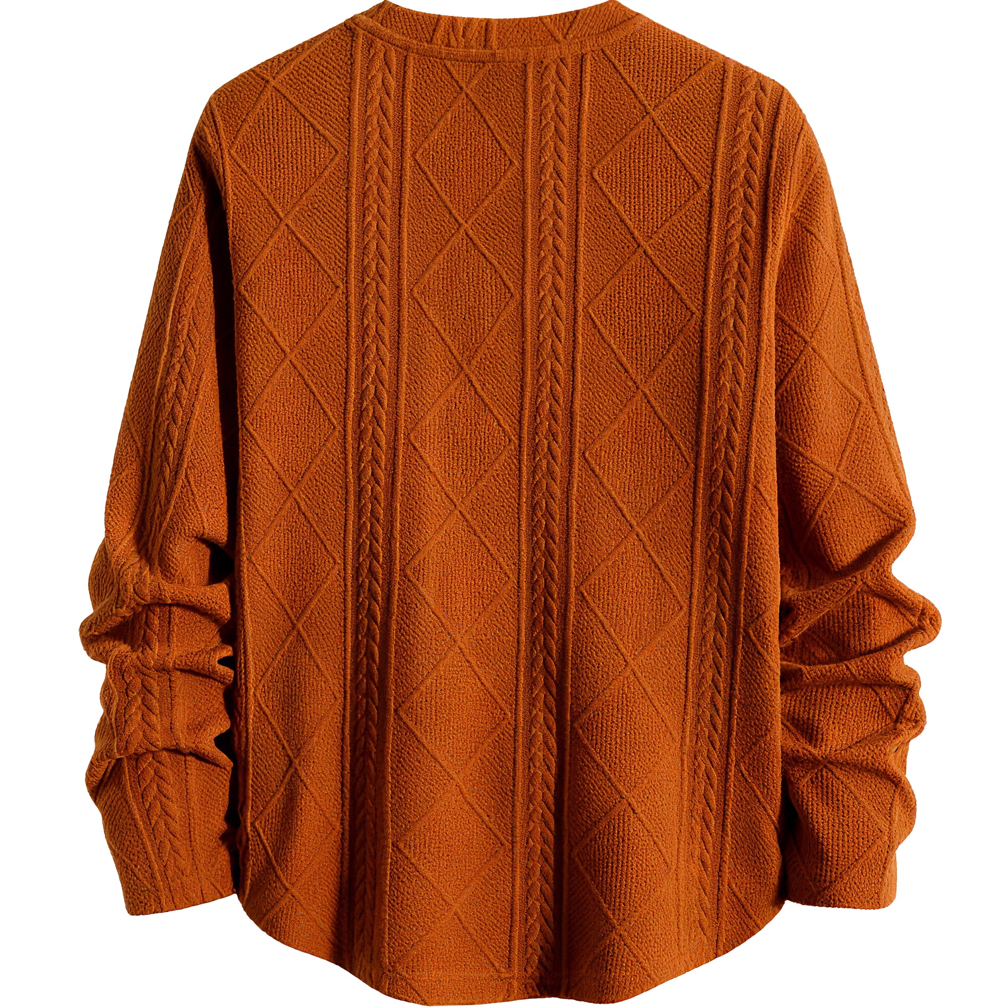 Men's Textured Knit Sweater - Rust Orange Crew Neck Pullover for Elevated Casual & Seasonal Styling