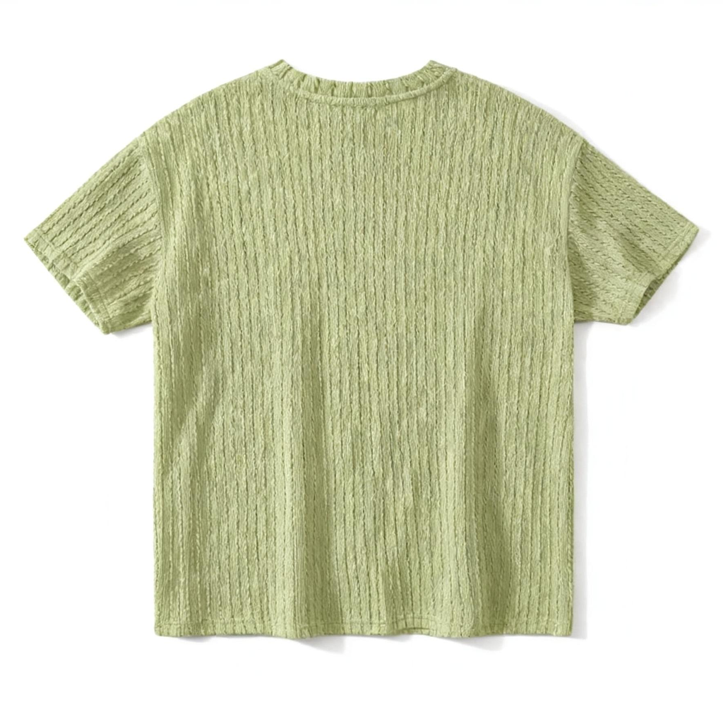 Men's Light Green Textured Knit T-Shirt - Casual Sophistication for Daily Wear & Trendy Looks