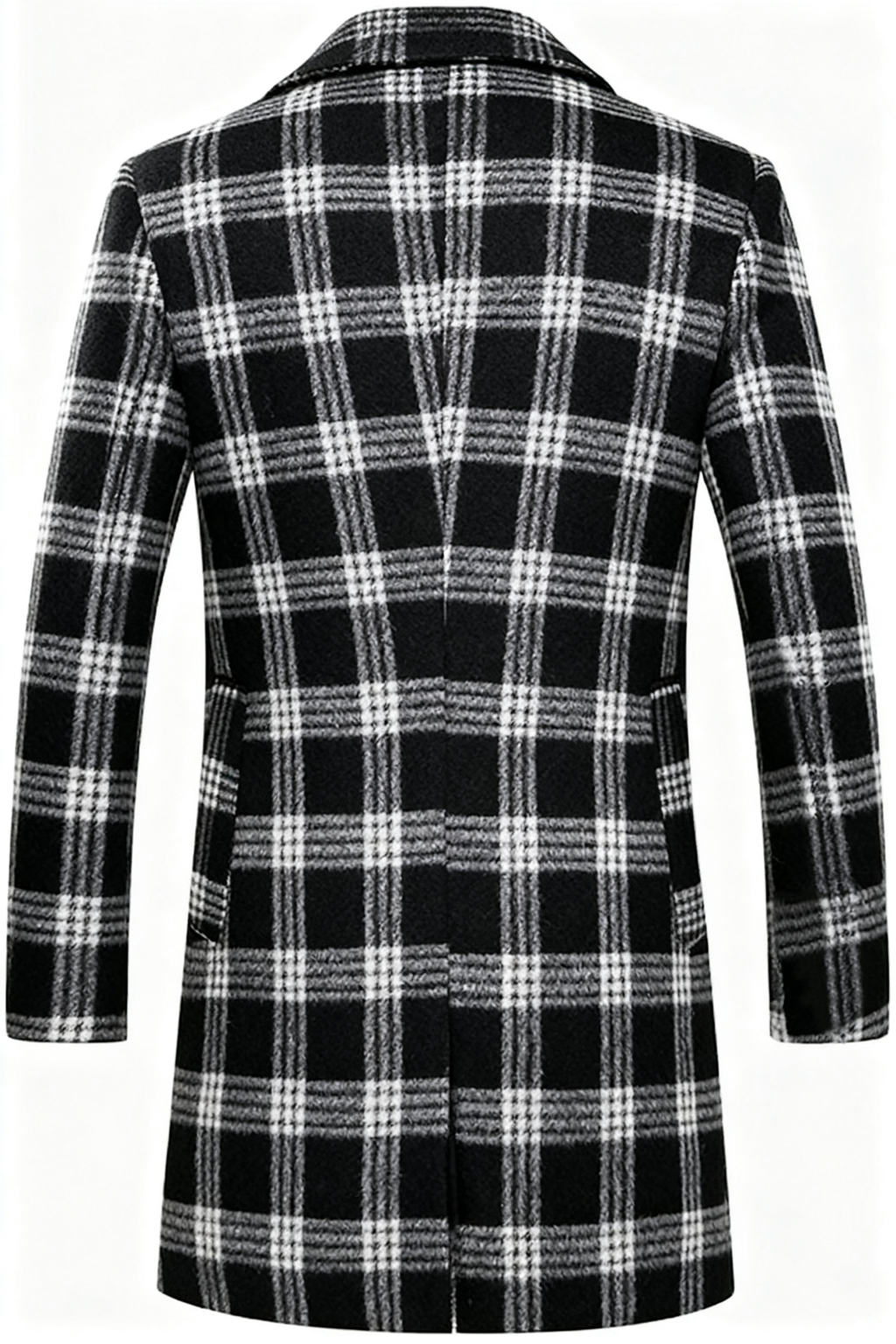 Black & White Plaid Wool-Blend Trench Coat: Retro-Chic Style & Timeless Versatility