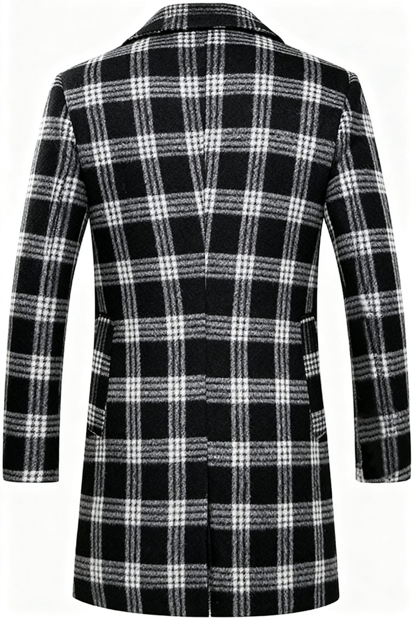 Black & White Plaid Wool-Blend Trench Coat: Retro-Chic Style & Timeless Versatility