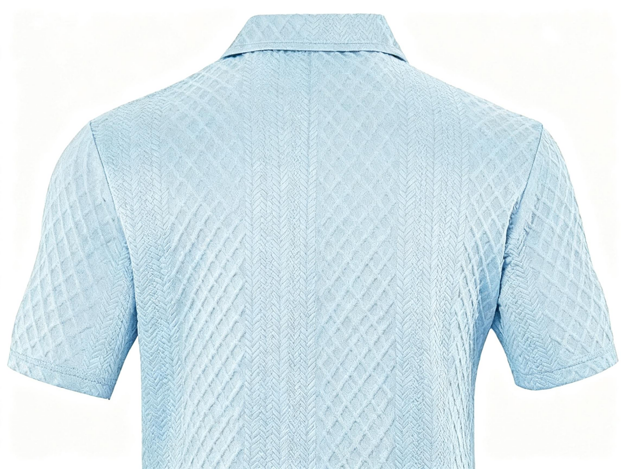 Men's Light Blue Textured Polo Shirt - Retro-Inspired Knit Pattern Polo for Casual & Smart-Casual Occasions