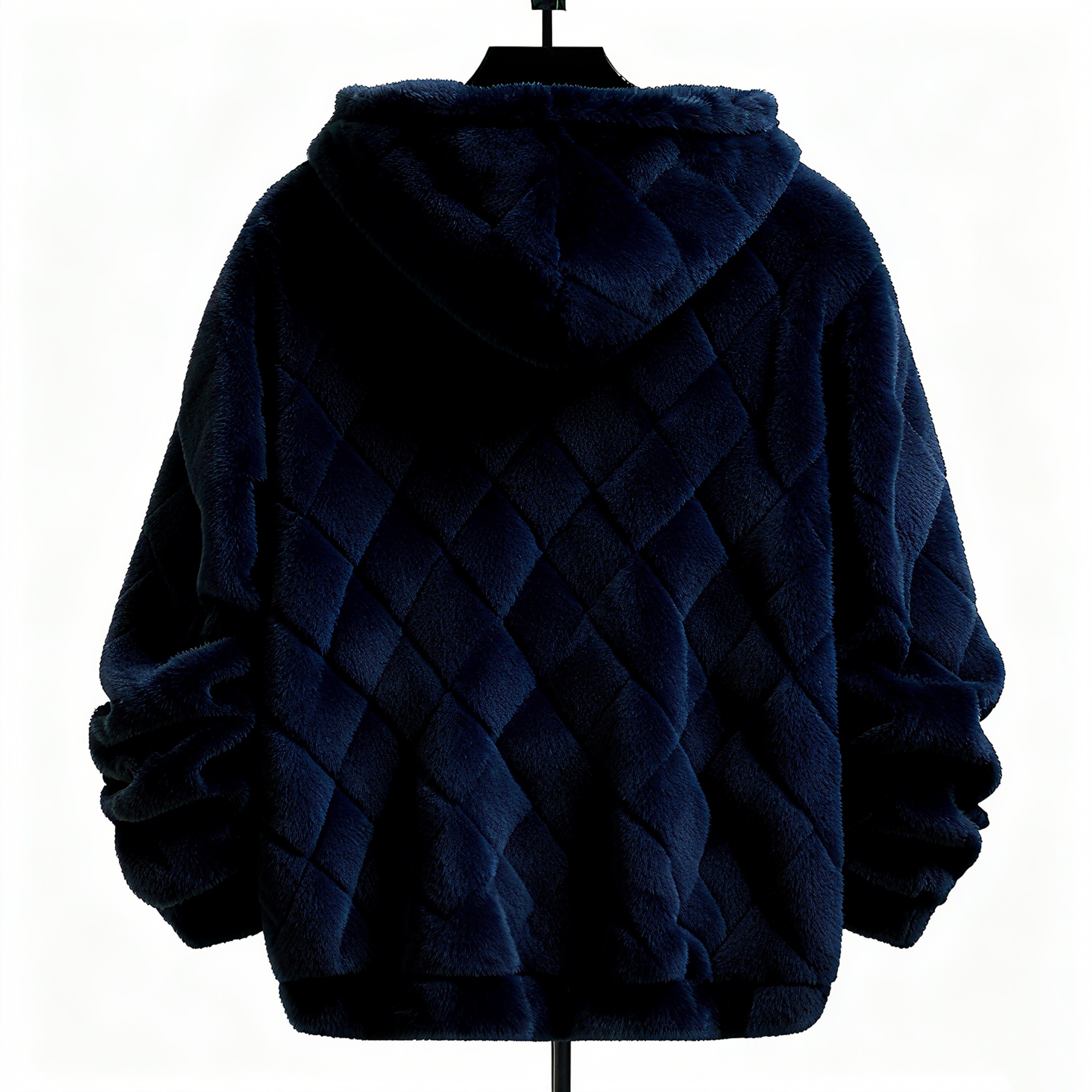 100% Polyester Deep Navy Fuzzy Quilted Hoodie: Sophisticated Comfort & Textured Luxury