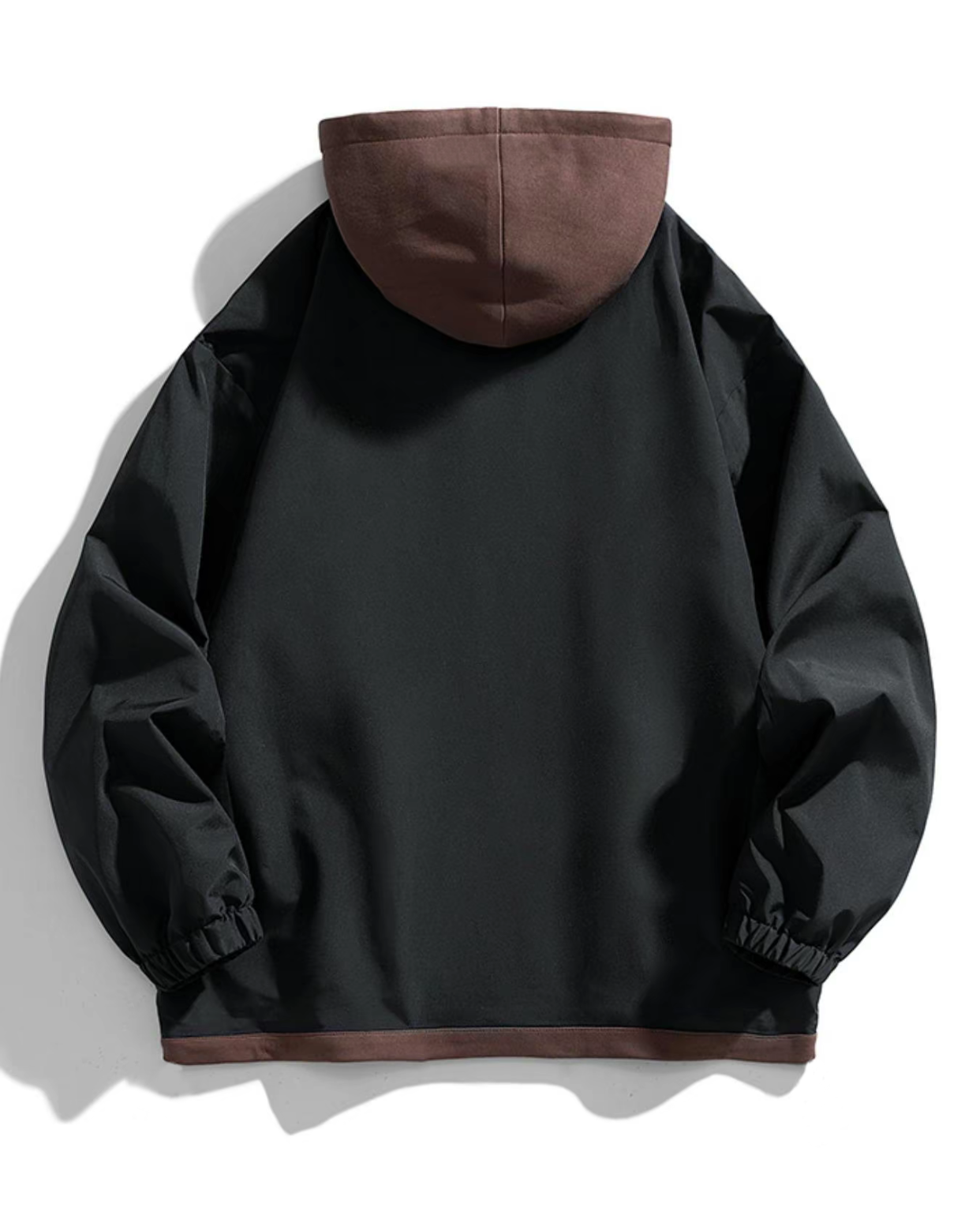 Men's Black & Brown Contrast Hooded Jacket - Urban Street Style & Versatile Comfort for Casual Outings