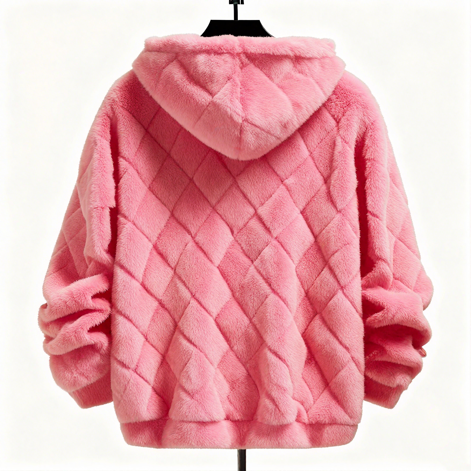 100% Polyester Pink Fuzzy Quilted Hoodie: Playful Chic & Cloud-Soft Comfort