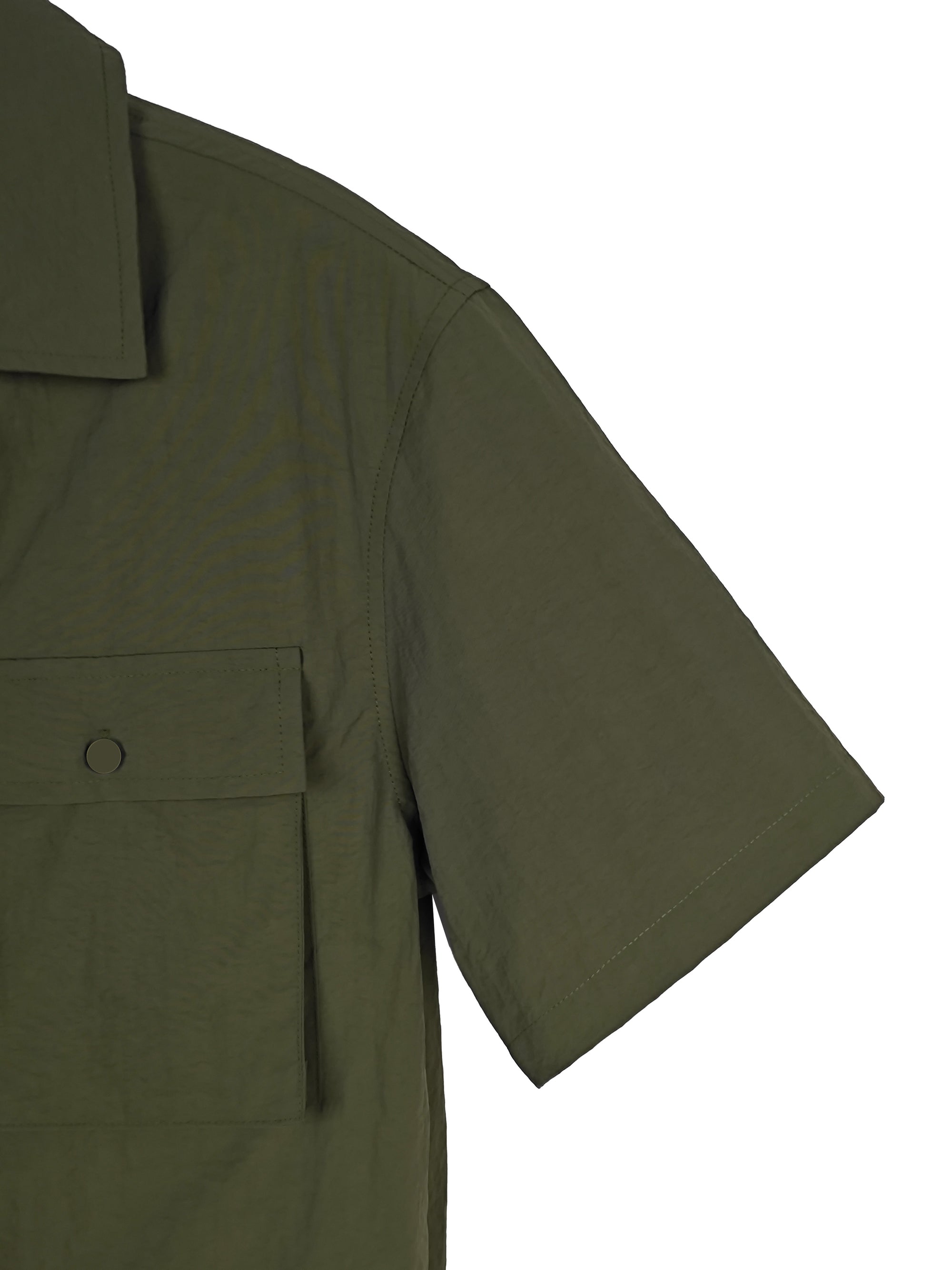 Relaxed Fit 100% Nylon Camp Collar Shirt - Short Sleeve Casual Top with Dual Button-Flap Chest Pockets