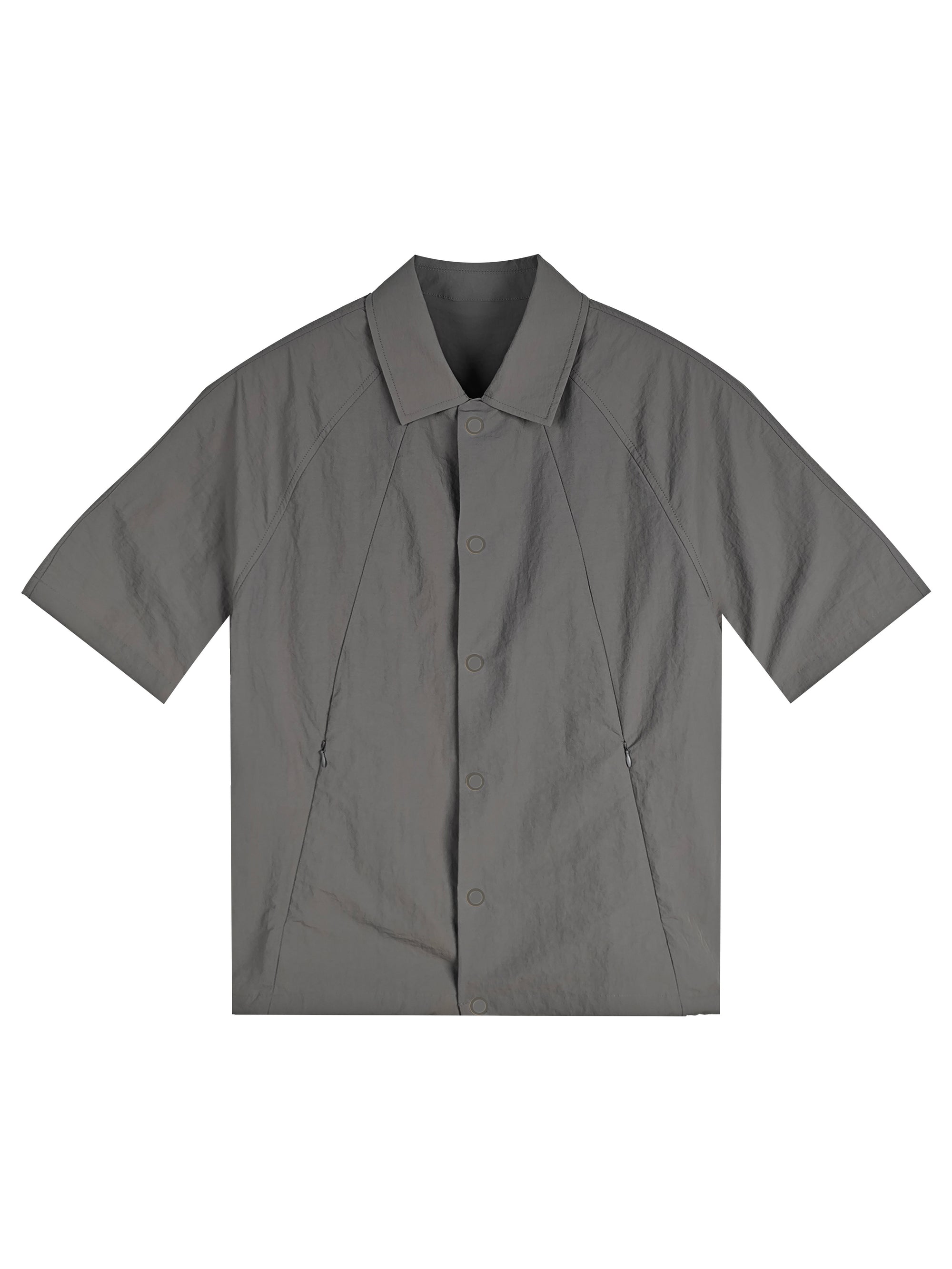 Men's Relaxed Fit 100% Nylon Short Sleeve Shirt - Button-Down Collared Casual Top with Zip Pockets