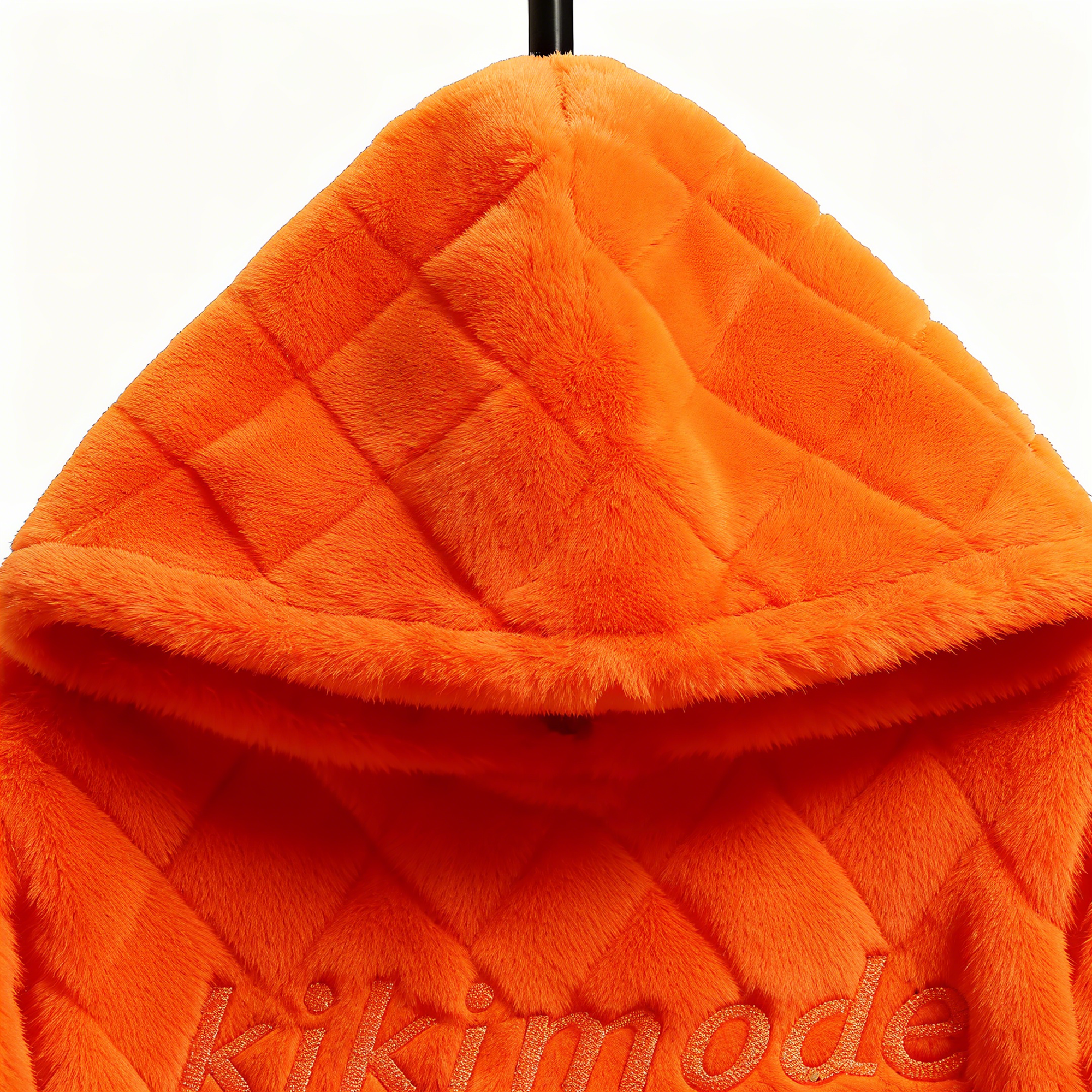 100% Polyester Orange Fuzzy Quilted Hoodie: Vibrant Style & Cloud-Like Comfort