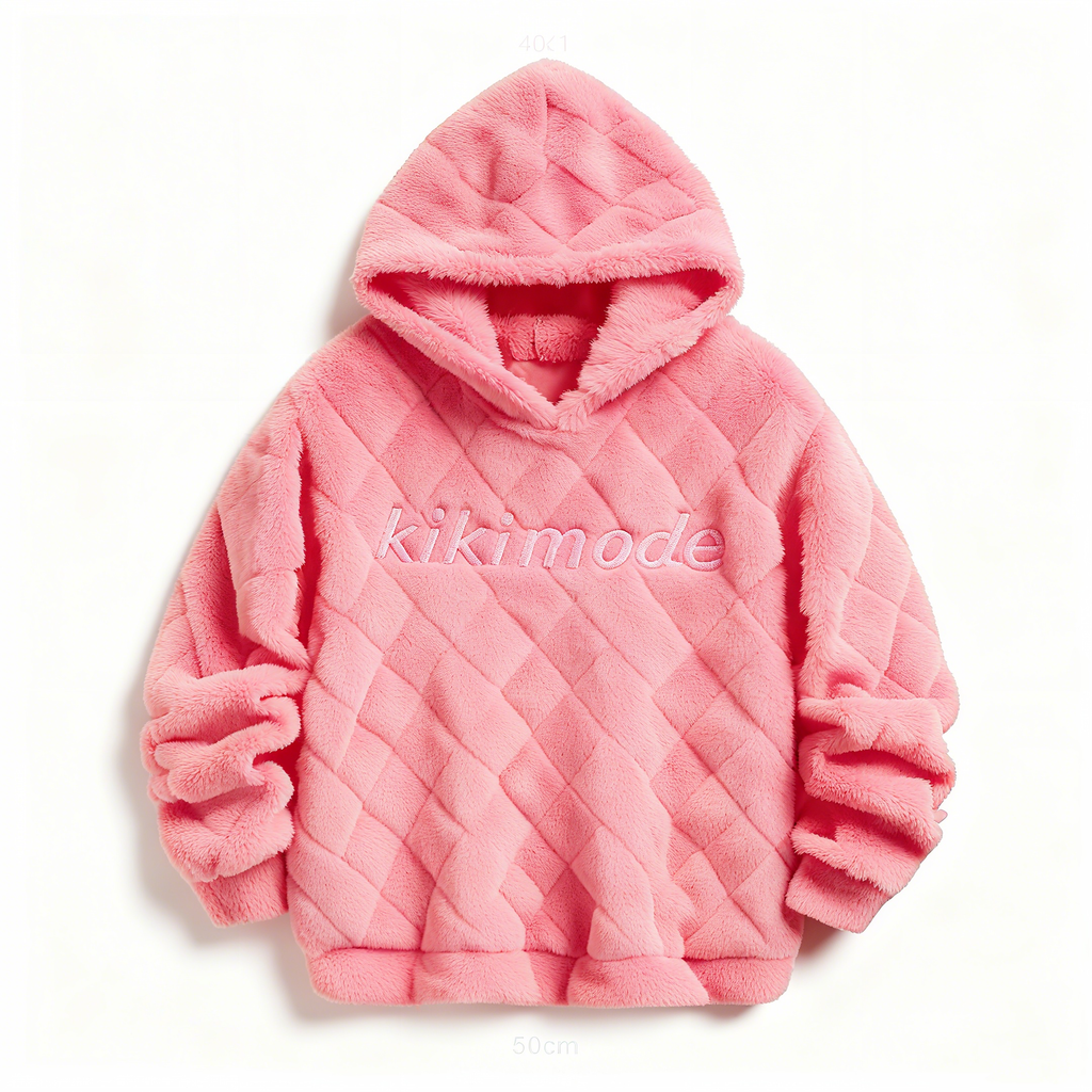 100% Polyester Pink Fuzzy Quilted Hoodie: Playful Chic & Cloud-Soft Comfort