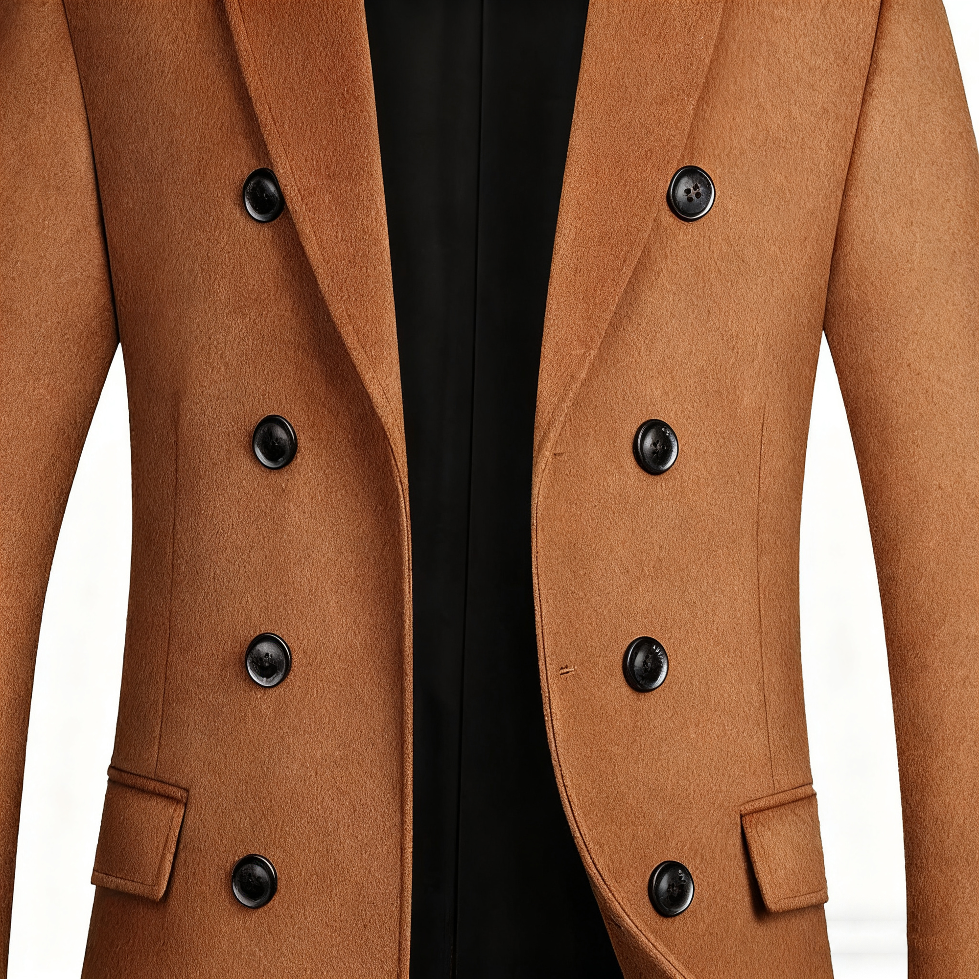Men's Camel Double-Breasted Trench Coat - Timeless Wool-Blend Overcoat for Formal, Business & Casual Elegance