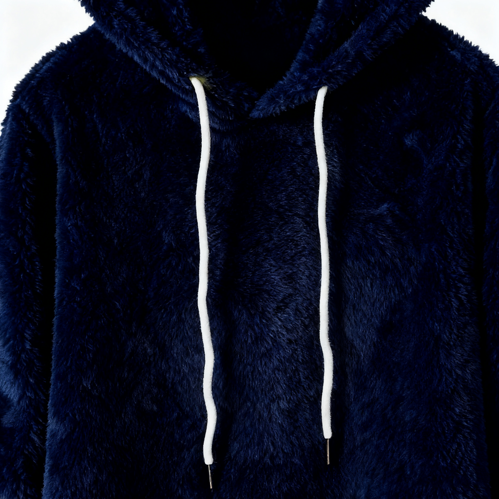 Men's Navy Fleece Hoodie - Ultra-Soft Plush Hooded Sweatshirt for Winter Warmth & Casual Style