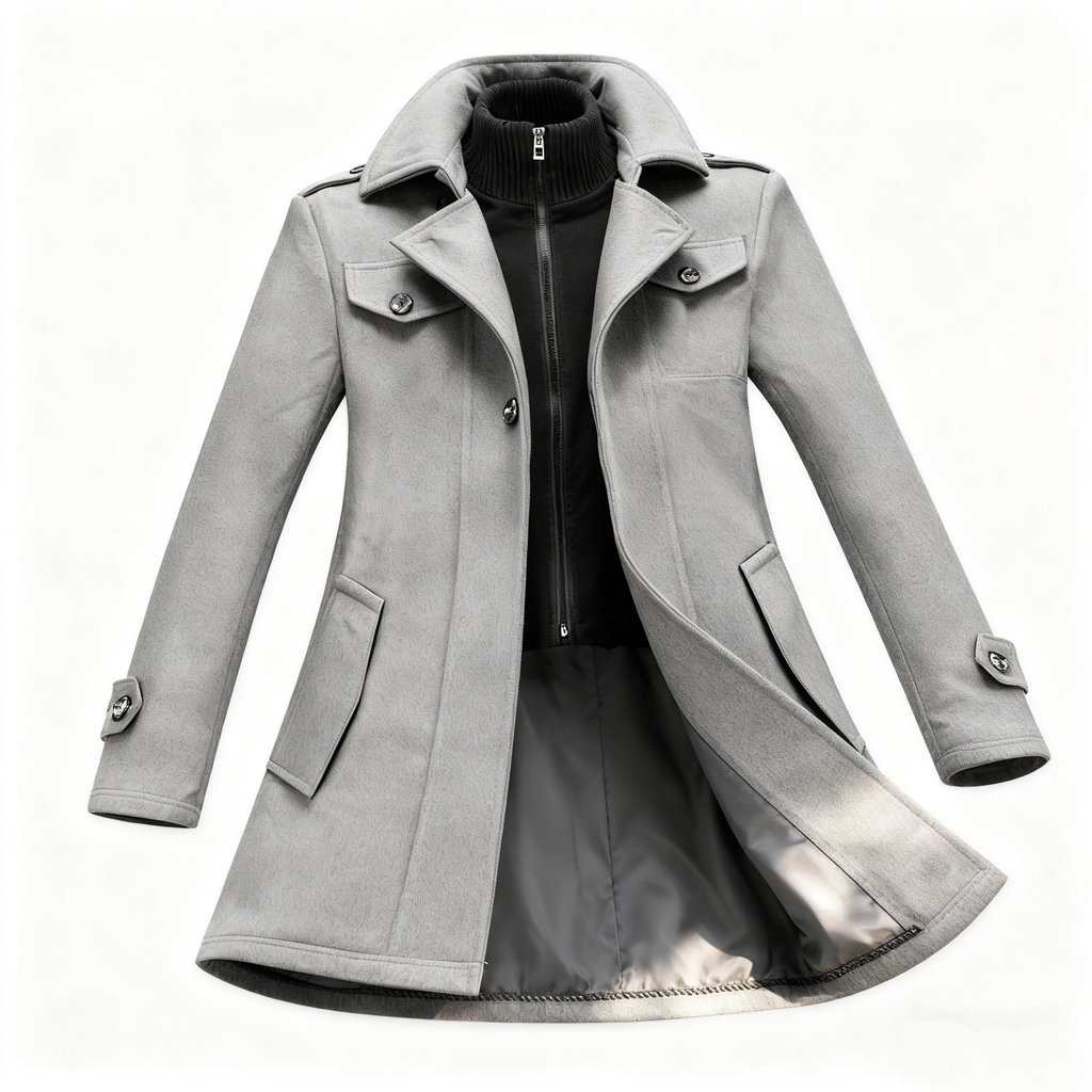 Men's Classic Two-Piece Trench Coat - Timeless Gray Overcoat for Business, Formal & Casual Occasions