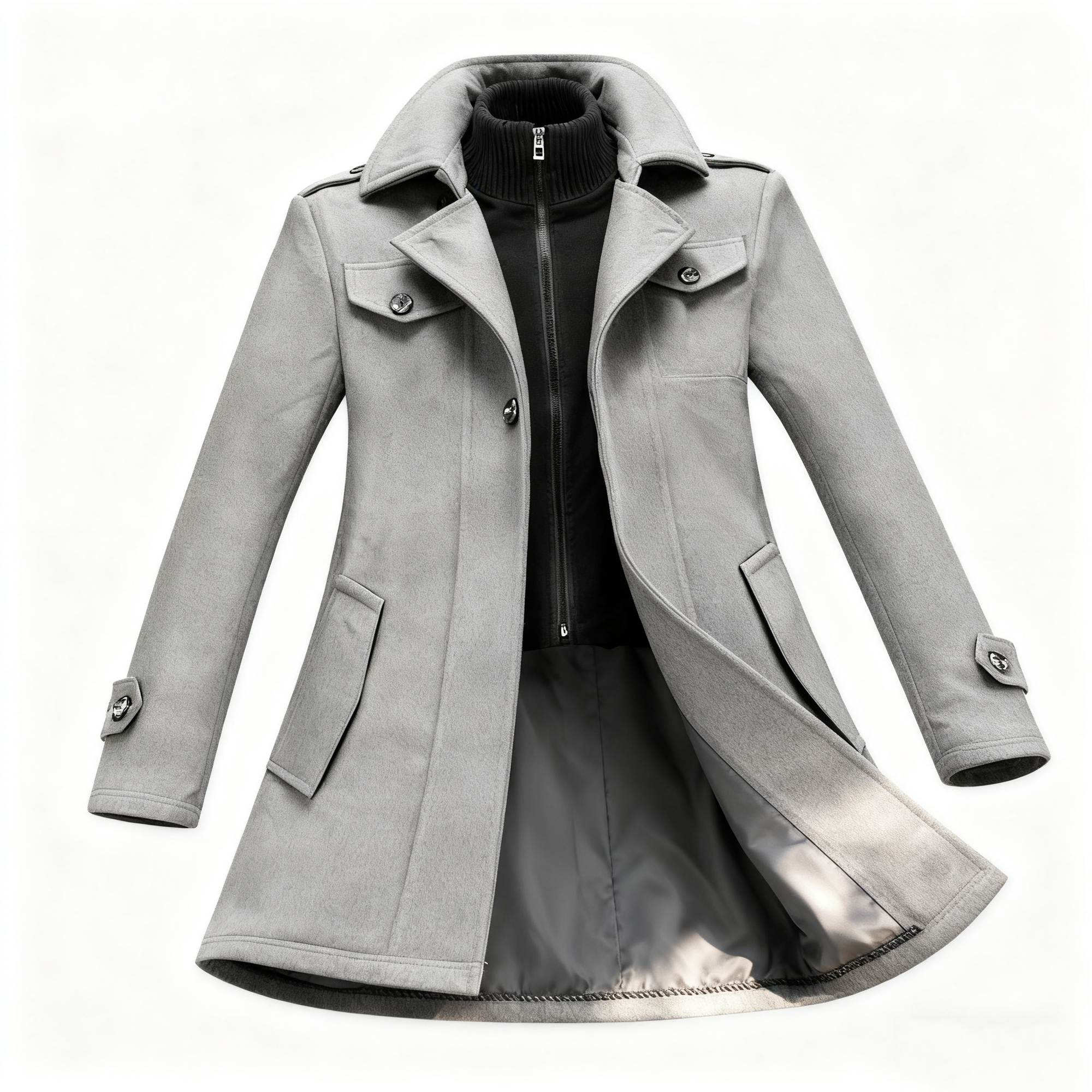 Men's Classic Two-Piece Trench Coat - Timeless Gray Overcoat for Business, Formal & Casual Occasions