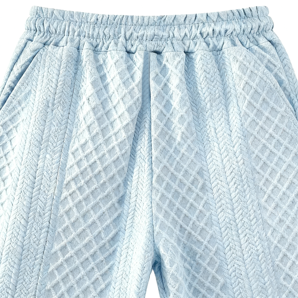 Men's Light Blue Textured Casual Shorts - Elevate Your Leisure Style with Unique Design & Effortless Comfort