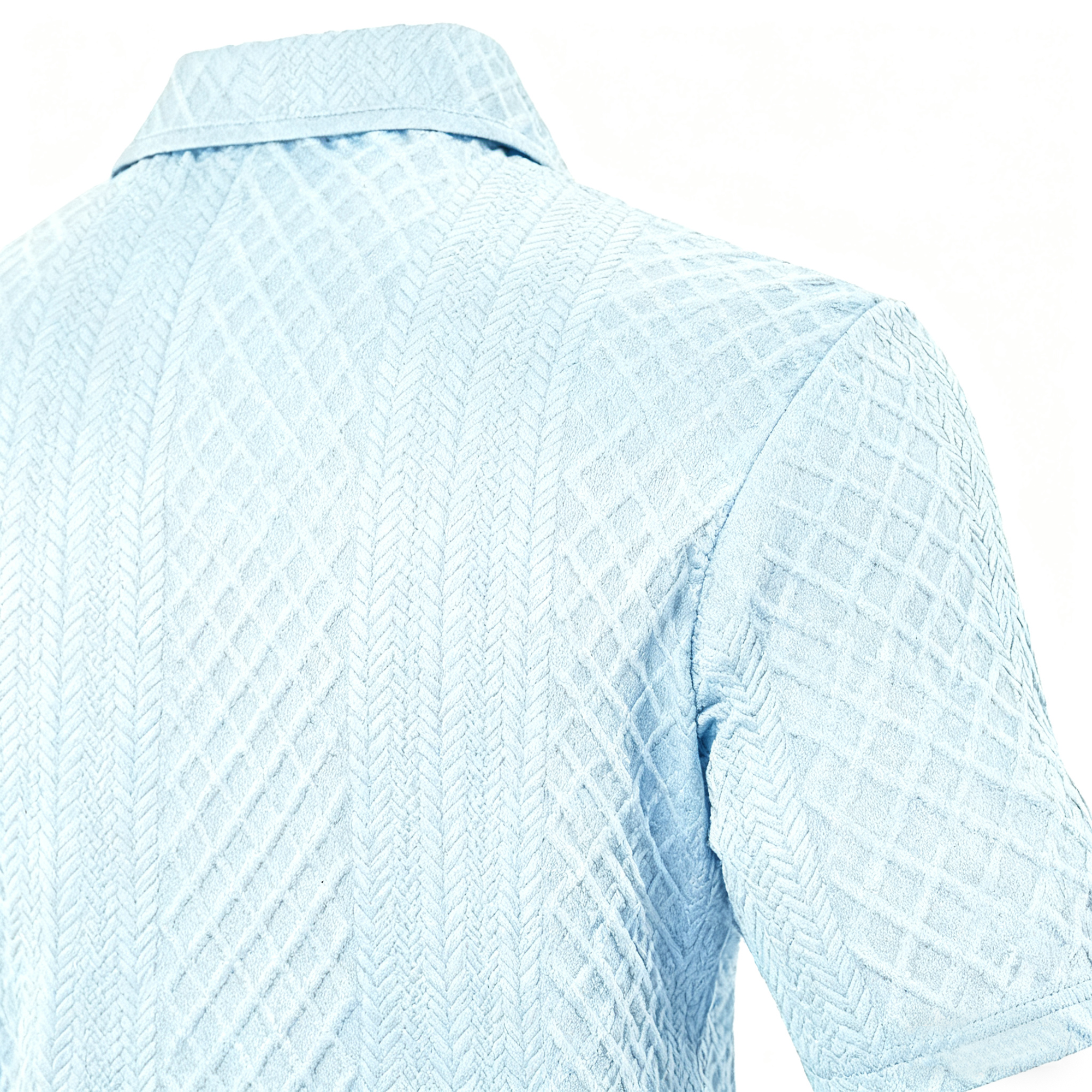 Men's Light Blue Textured Polo Shirt - Retro-Inspired Knit Pattern Polo for Casual & Smart-Casual Occasions