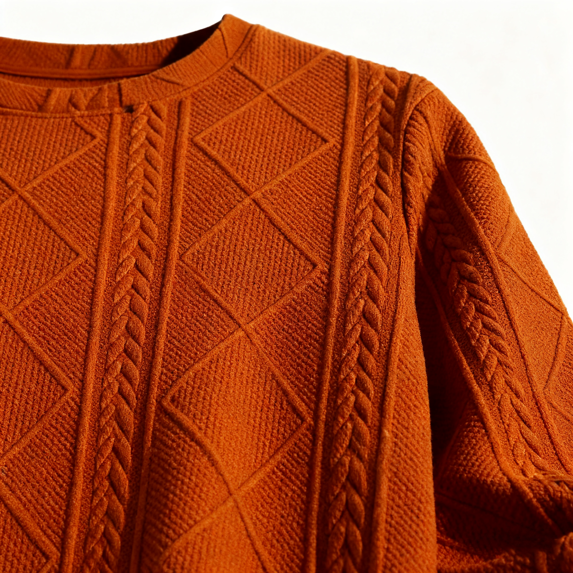 Men's Textured Knit Sweater - Rust Orange Crew Neck Pullover for Elevated Casual & Seasonal Styling