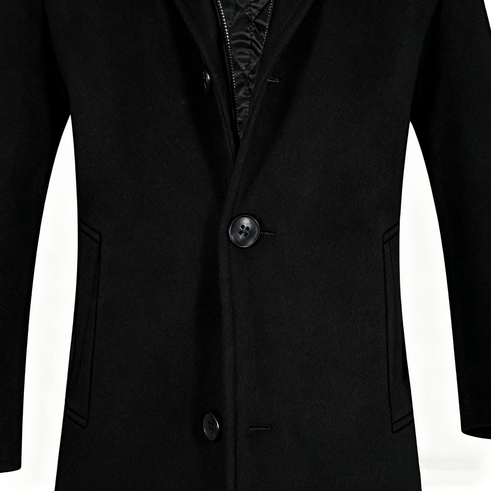 Men's Hooded Wool-Blend Trench Coat - Black 3-in-1 Overcoat for Business, Casual, and Winter Layering