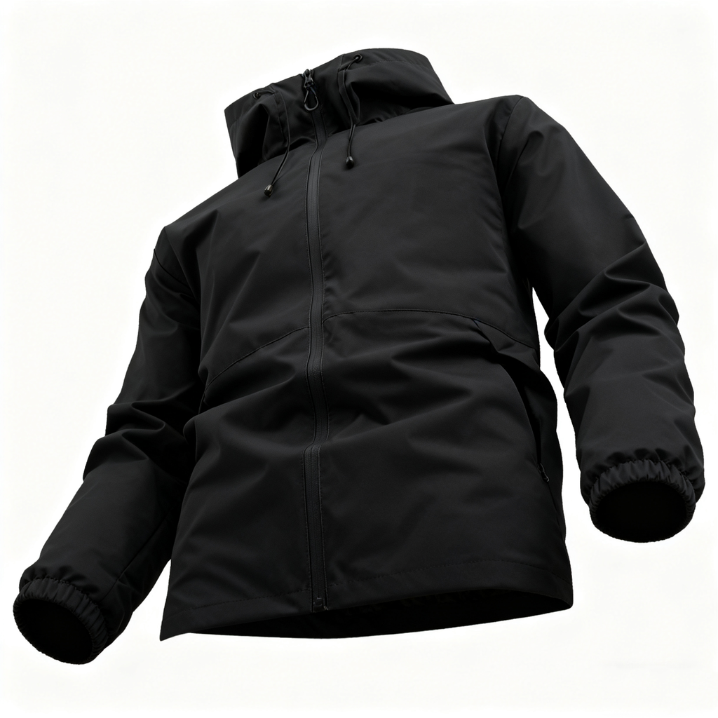 100% Polyester Black Waterproof Jacket: Ultimate All-Weather Protection with Sleek Urban Style