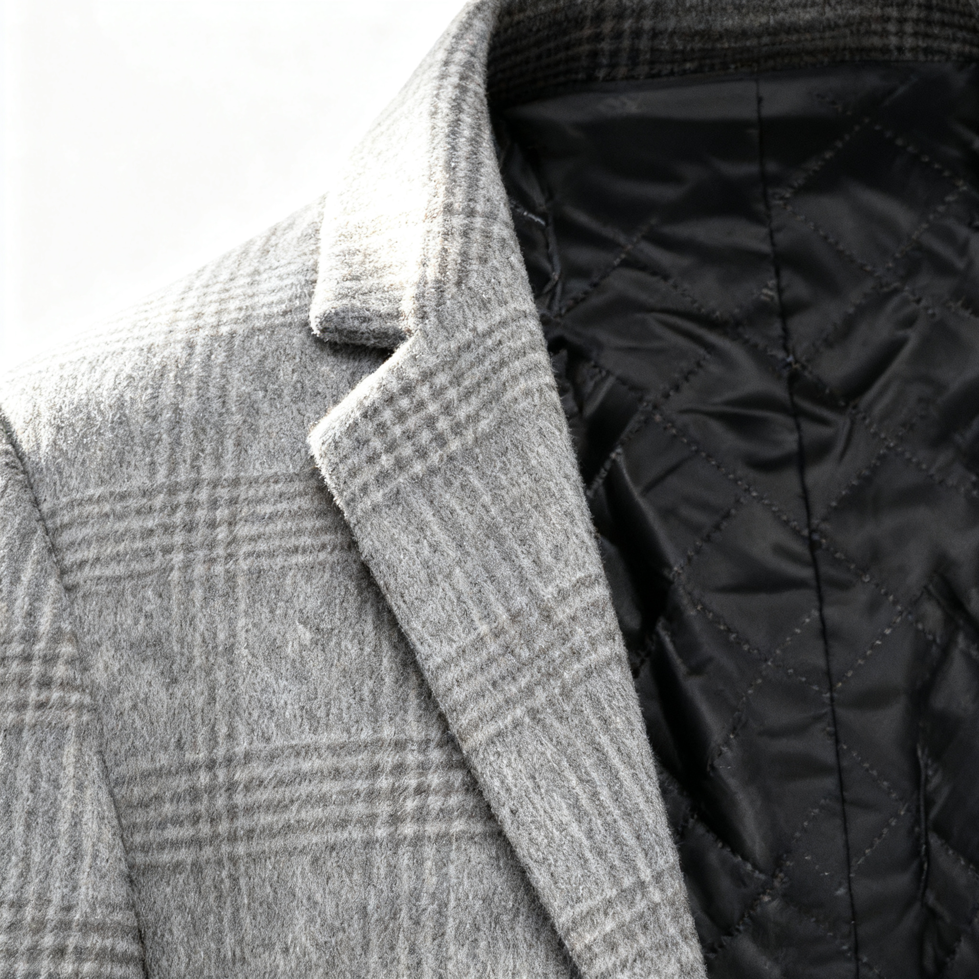 Men's Gray Plaid Wool-Blend Trench Coat with Quilted Liner - Classic Tailored Overcoat for Winter Sophistication & Warmth
