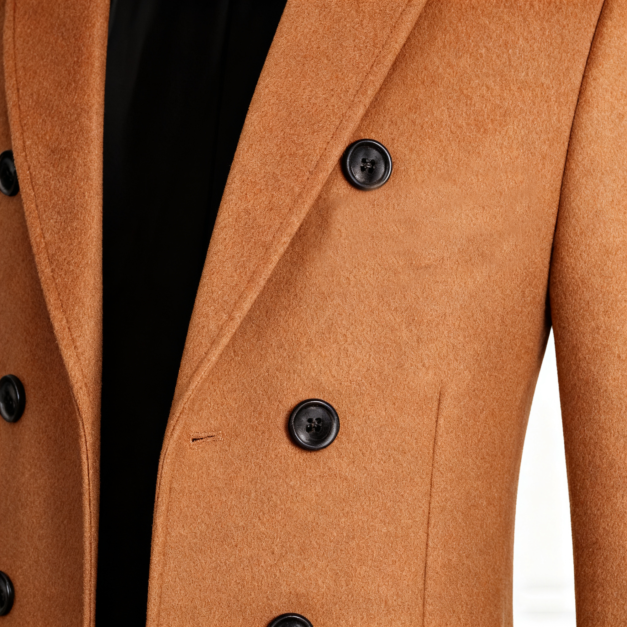 Men's Camel Double-Breasted Trench Coat - Timeless Wool-Blend Overcoat for Formal, Business & Casual Elegance
