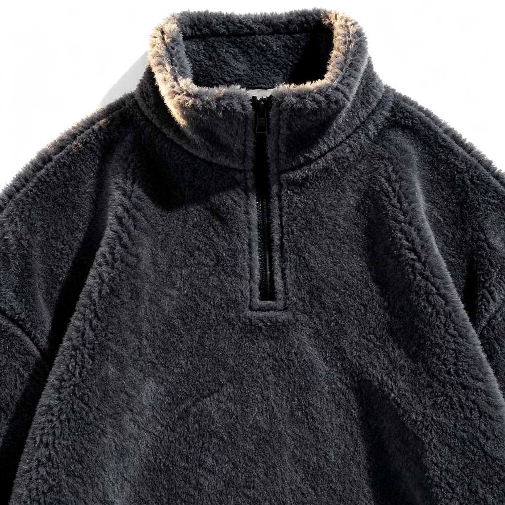 Men's Gray Fuzzy Half-Zip Pullover - Cozy Comfort & Street Style for Casual Days