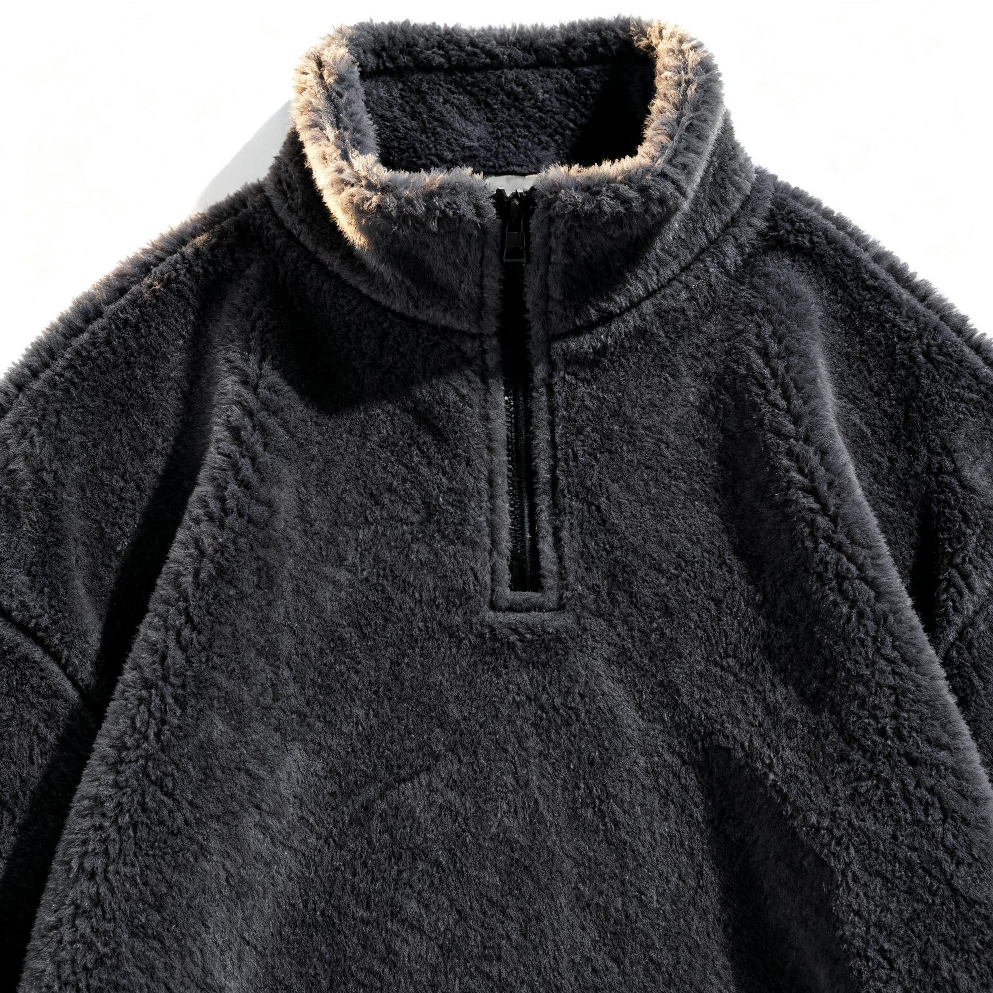 Men's Gray Fuzzy Half-Zip Pullover - Cozy Comfort & Street Style for Casual Days