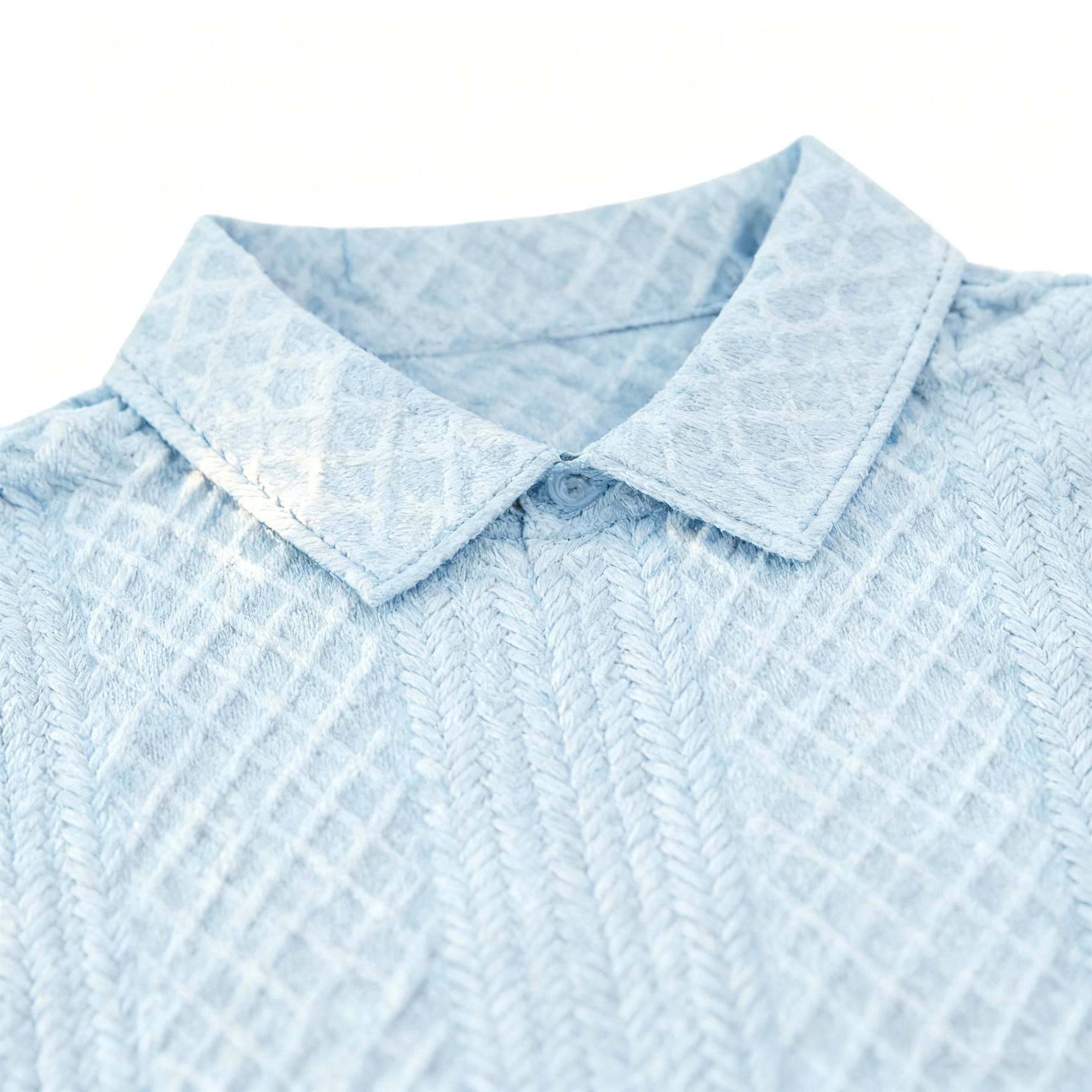 Men's Light Blue Textured Polo Shirt - Retro-Inspired Knit Pattern Polo for Casual & Smart-Casual Occasions
