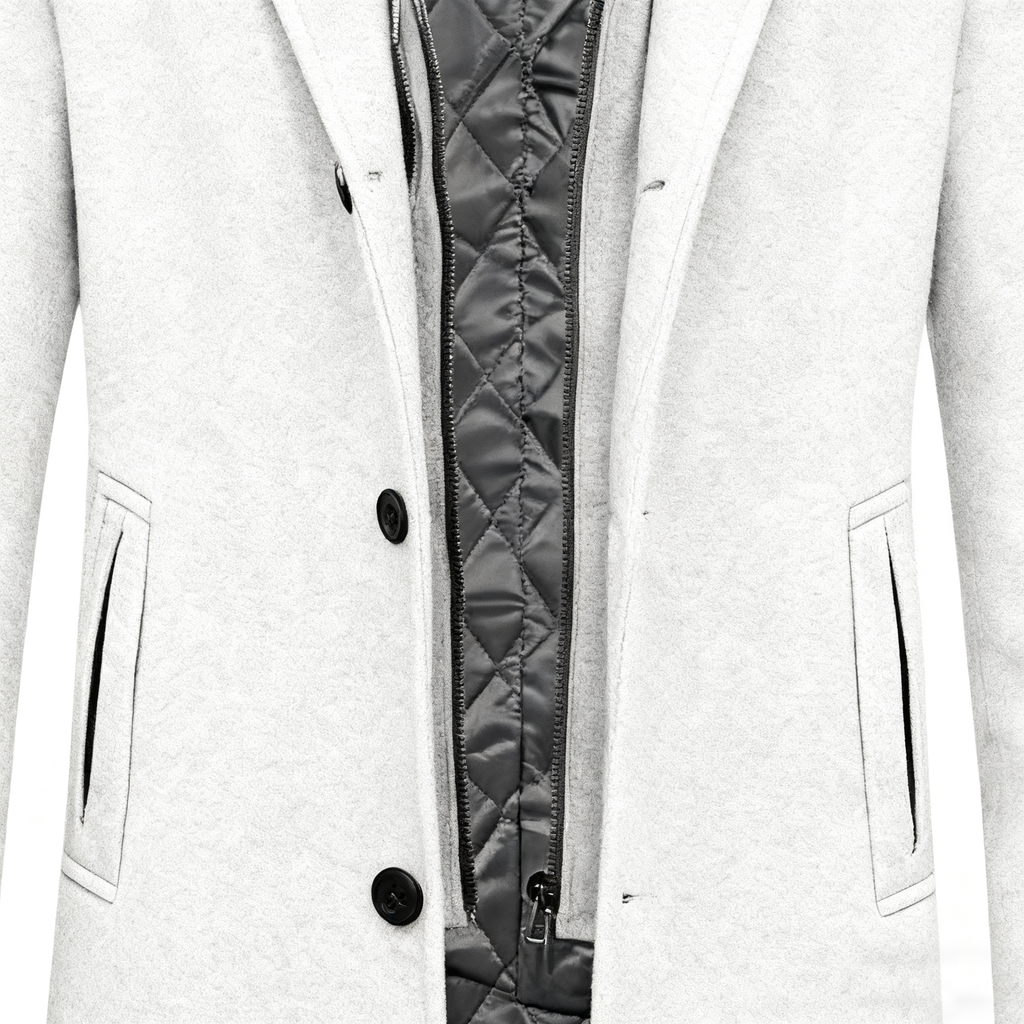 Men's Gray Wool-Blend Trench Coat with Removable Hooded Quilted Liner - 3-in-1 Winter Overcoat for Sophisticated Style & Maximum Warmth