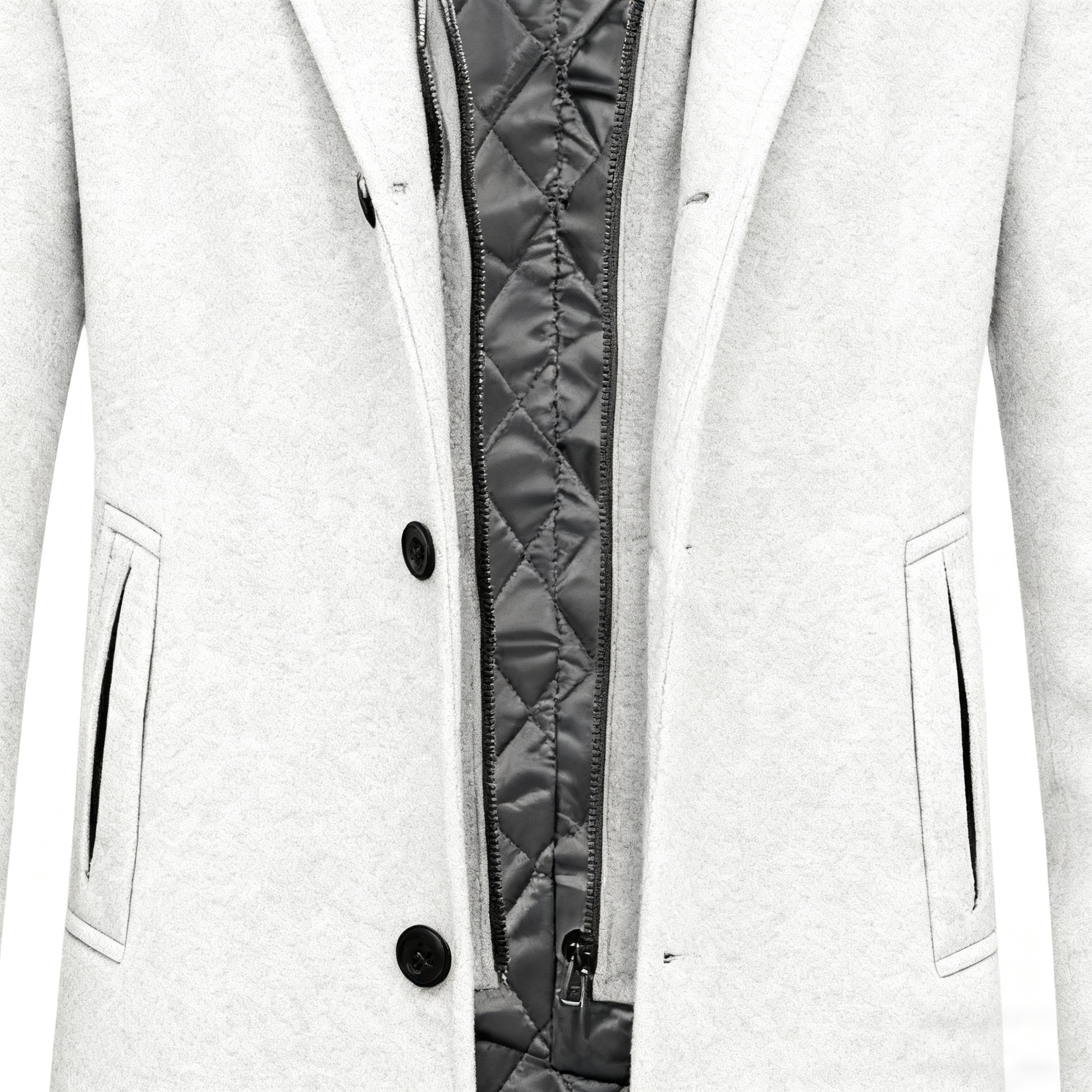 Men's Gray Wool-Blend Trench Coat with Removable Hooded Quilted Liner - 3-in-1 Winter Overcoat for Sophisticated Style & Maximum Warmth