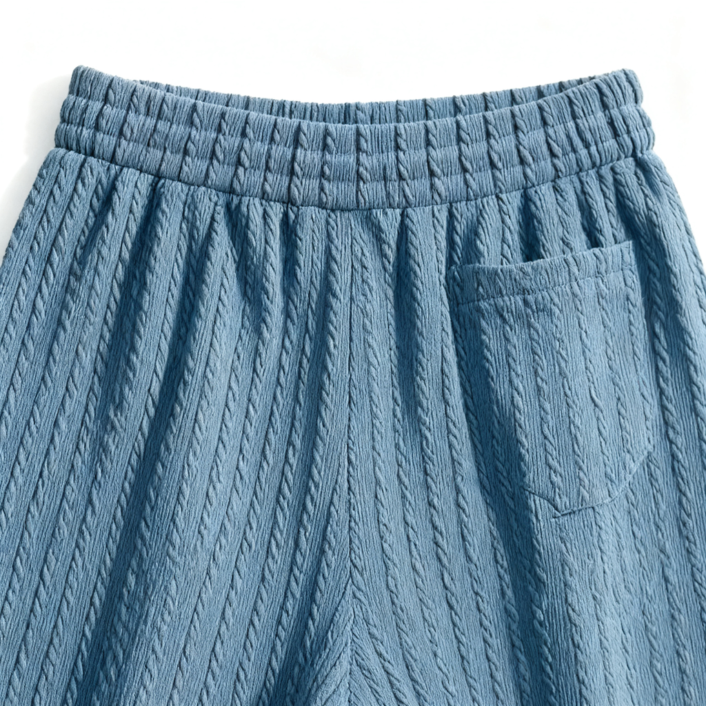 Men's Light Blue Textured Casual Shorts - Elevate Your Leisure Style with Unique Design & Effortless Comfort