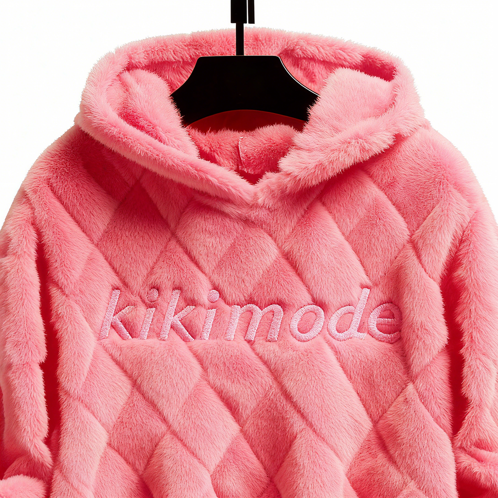 100% Polyester Pink Fuzzy Quilted Hoodie: Playful Chic & Cloud-Soft Comfort
