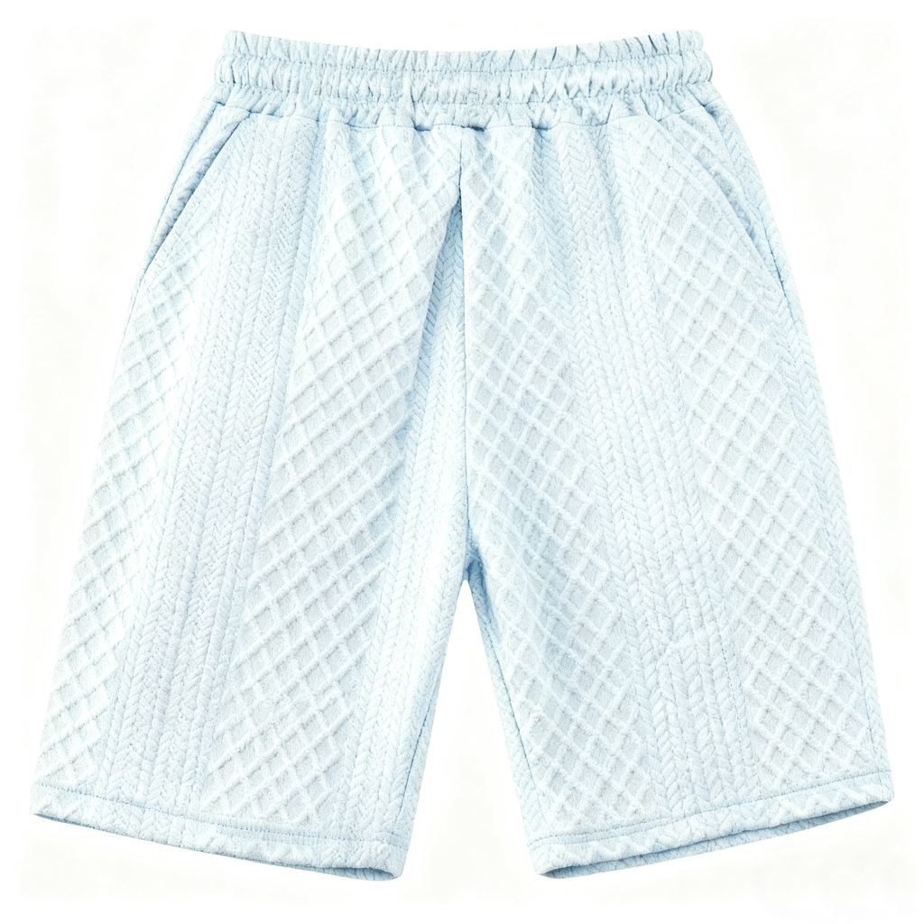 Men's Light Blue Textured Casual Shorts - Elevate Your Leisure Style with Unique Design & Effortless Comfort