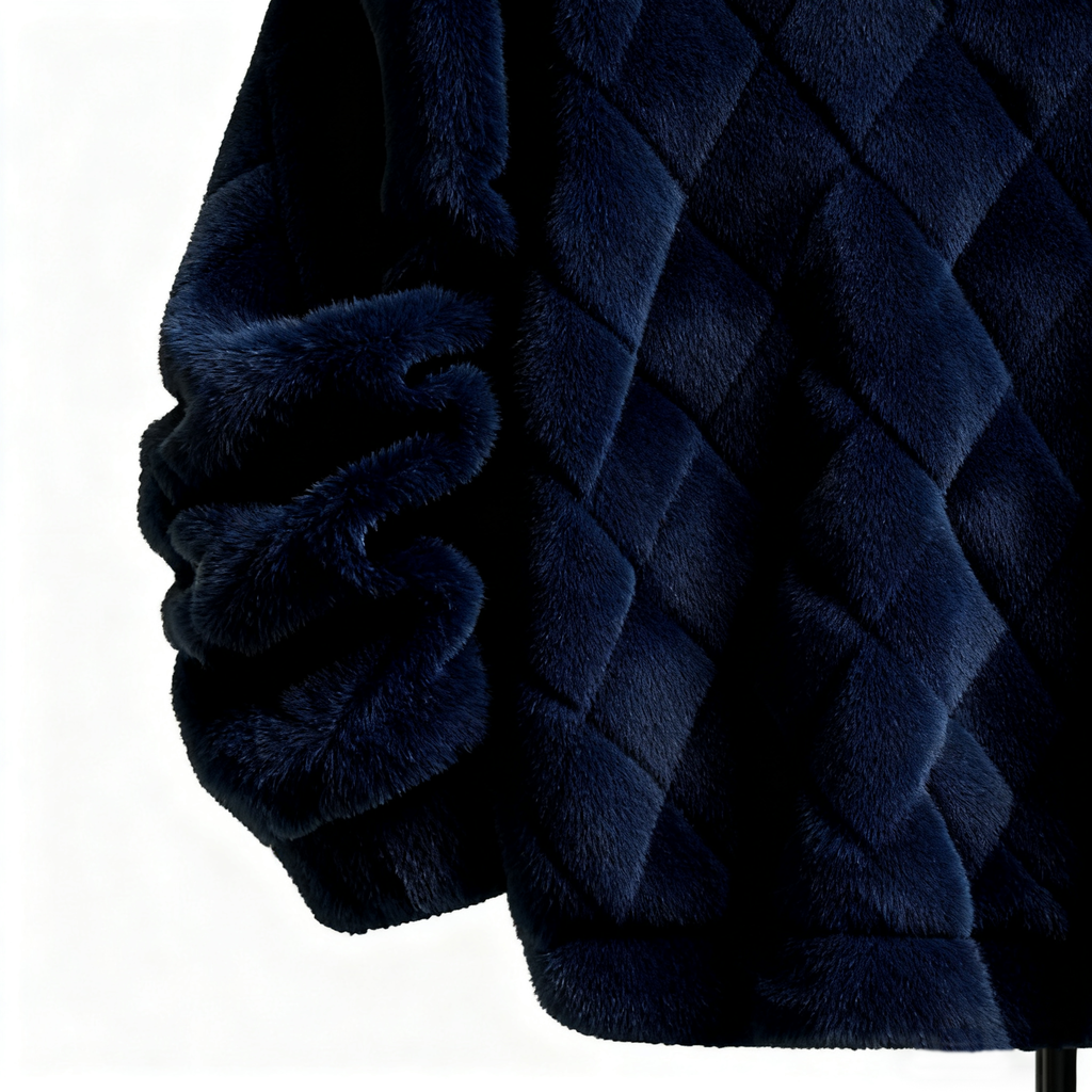 100% Polyester Deep Navy Fuzzy Quilted Hoodie: Luxe Comfort & Textured Sophistication