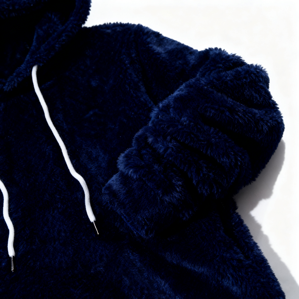 Men's Navy Fleece Hoodie - Ultra-Soft Plush Hooded Sweatshirt for Winter Warmth & Casual Style